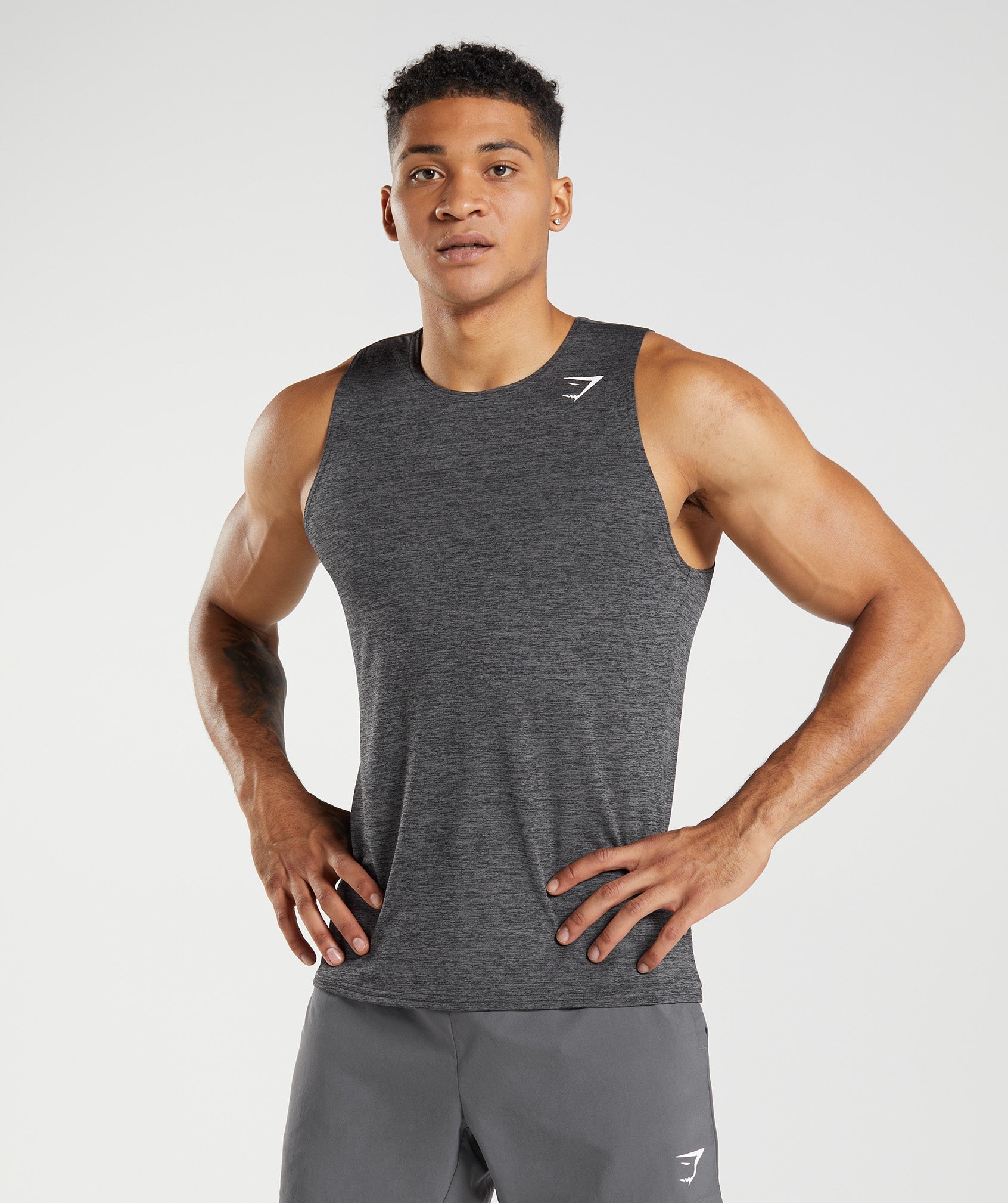 Black / Grey Men's Gymshark Arrival Slim Marl Tanks | MXPQDC-732