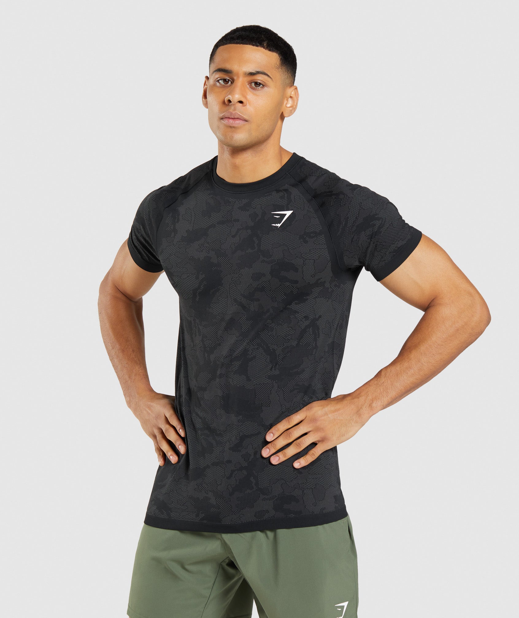 Black / Grey Men's Gymshark Geo Seamless T Shirts | CPJMSH-054