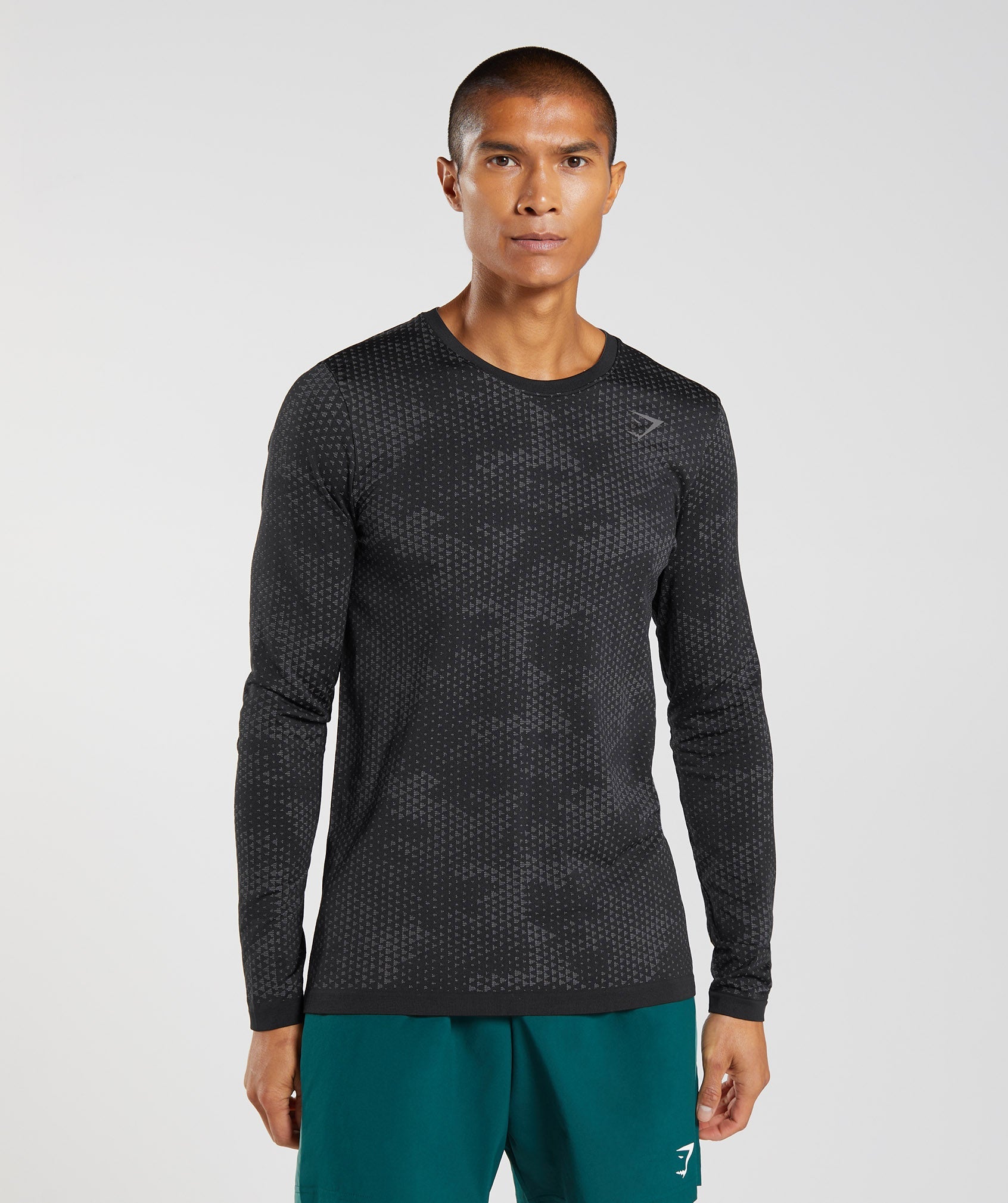 Black / Grey Men's Gymshark Sport Seamless Long Sleeve T Shirts | LDSUNG-475