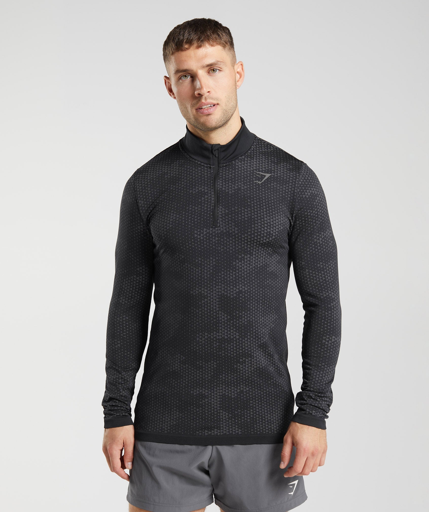 Black / Grey Men's Gymshark Sport Seamless 1/4 Zip Tops | UMFVSR-604