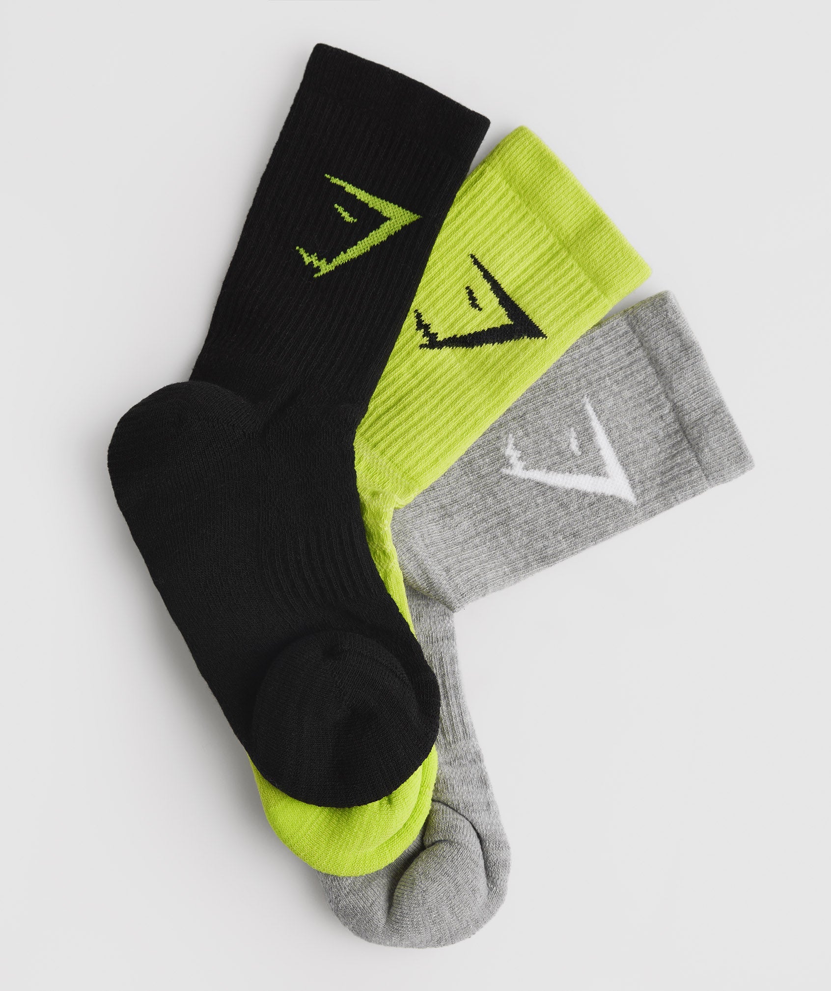 Black / Light Grey / Green Men's Gymshark Crew 3pk Socks | OVDFGE-091