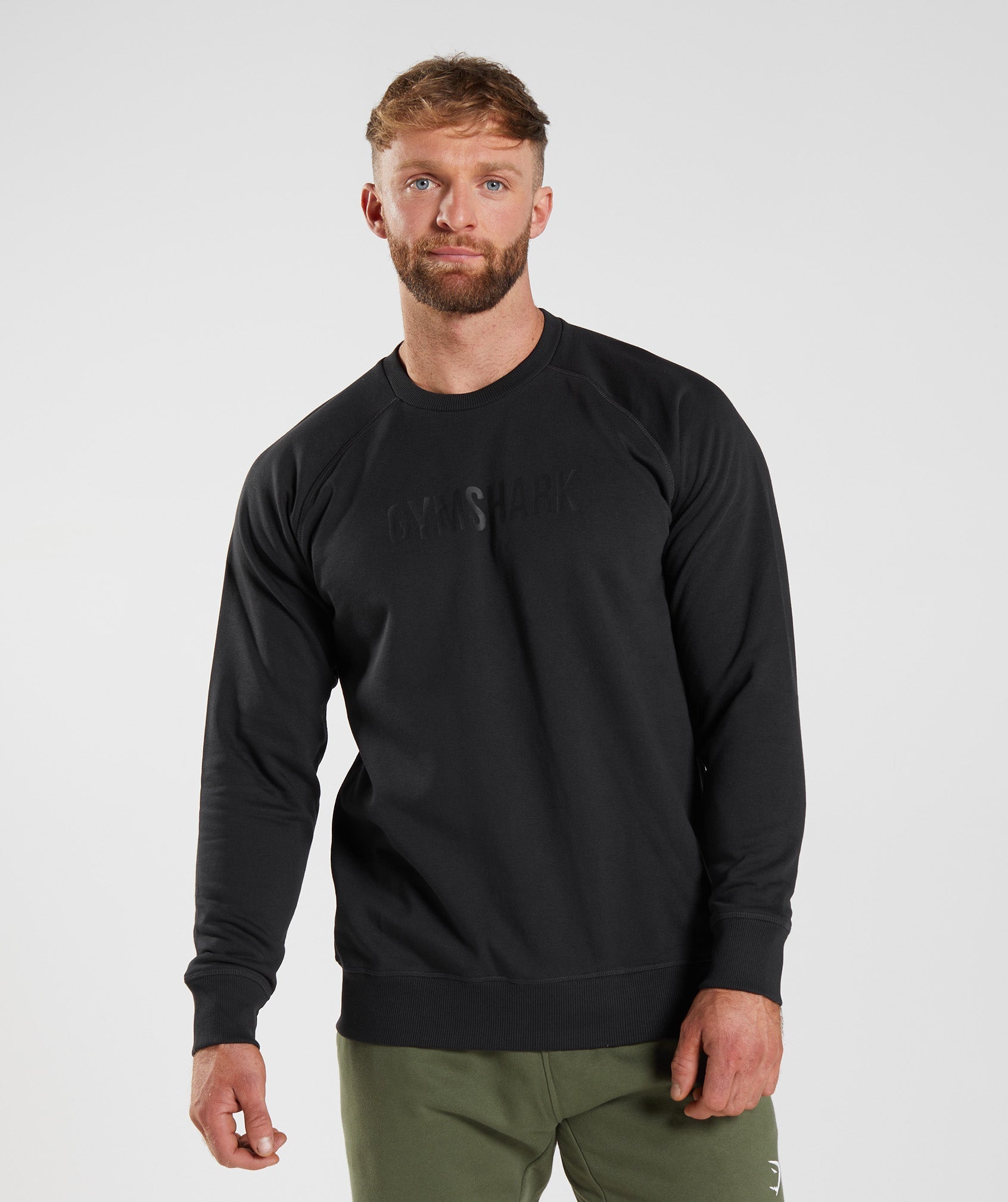 Black Men's Gymshark Apollo Crew Sweatshirts | XAQLPG-916