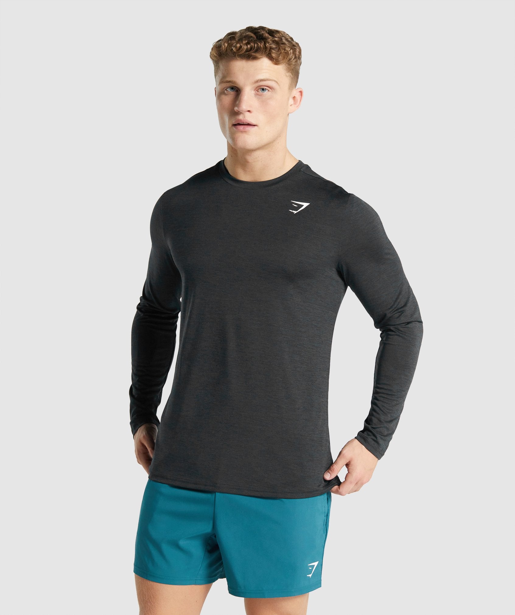 Black Men's Gymshark Arrival Marl Long Sleeve T Shirts | YJMCBZ-269