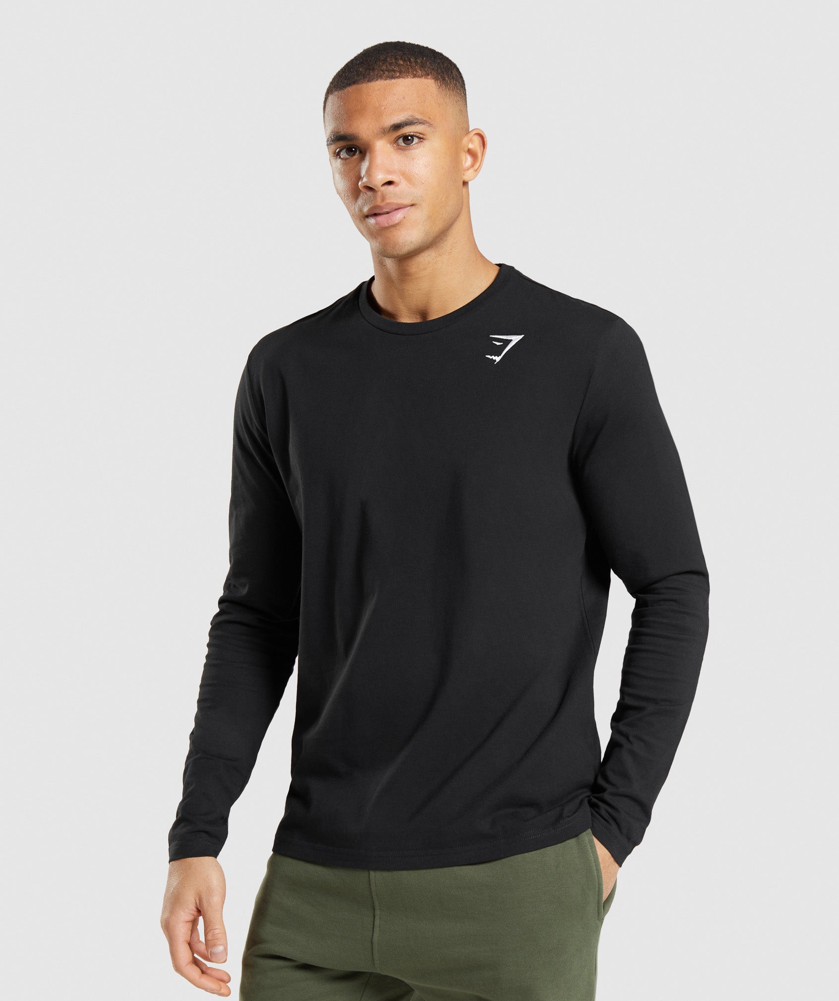 Black Men's Gymshark Crest Long Sleeve T Shirts | ZRTPEJ-756