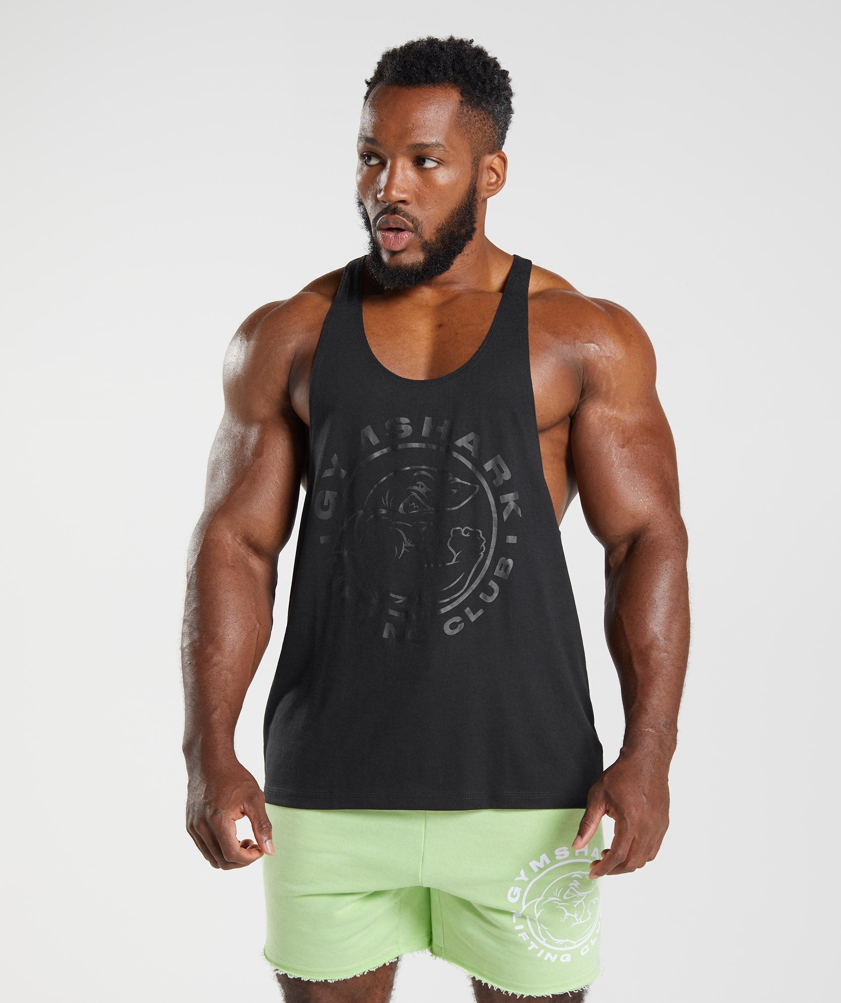 Black Men's Gymshark Legacy Stringer Vest | CBOUZW-185