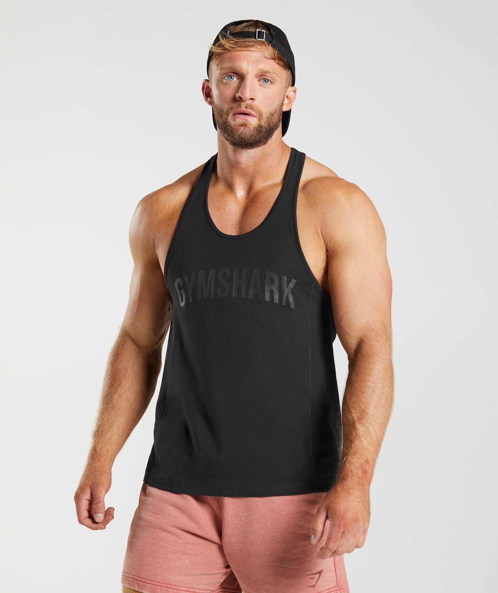 Black Men's Gymshark Power Stringer Vest | JEDPNX-850