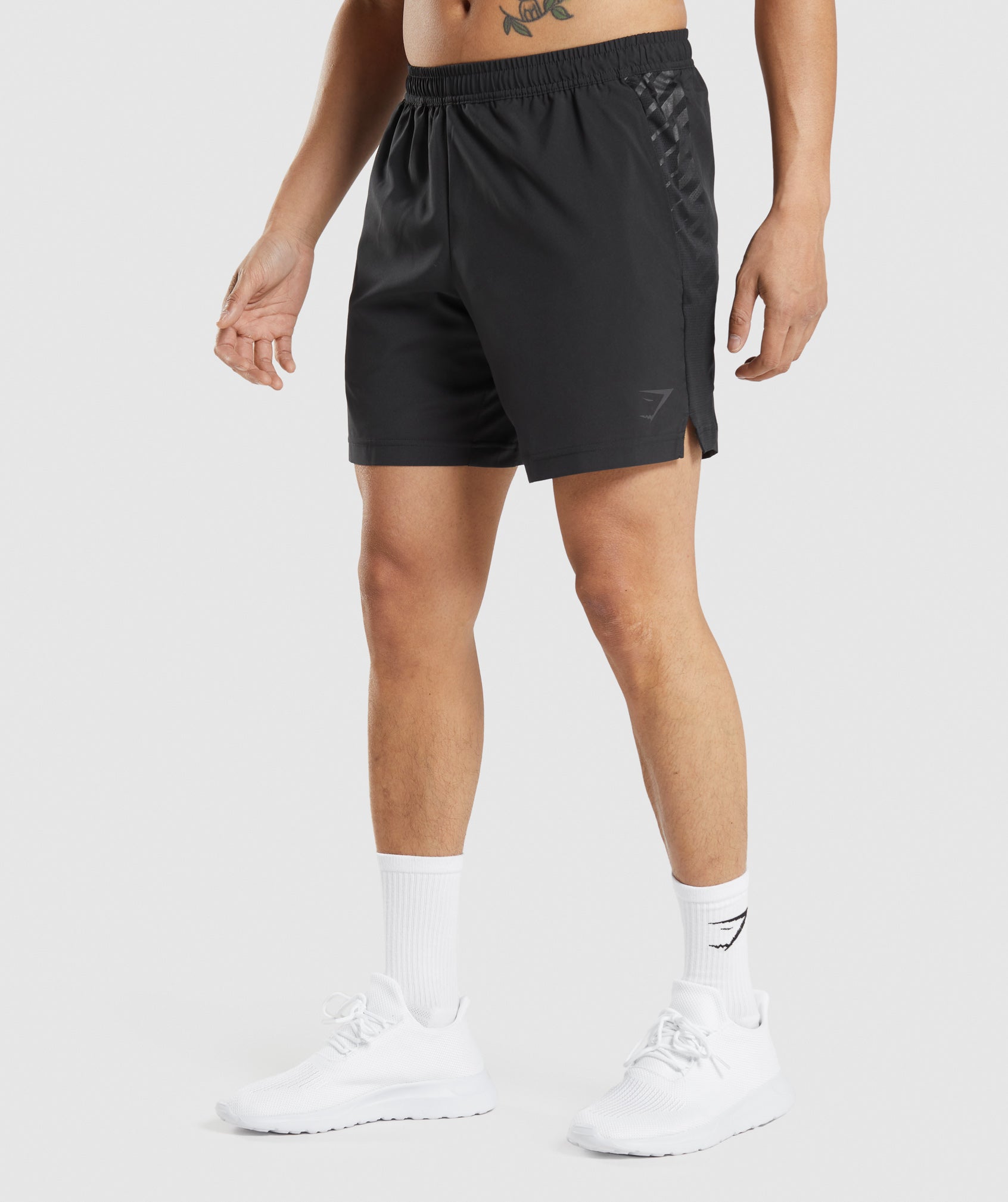 Black Men's Gymshark Sport Stripe 7" Shorts | GNECVA-305