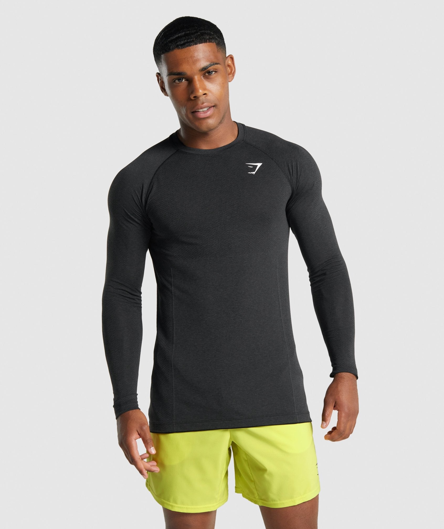 Black Men's Gymshark Vital Light Seamless Long Sleeve T Shirts | OFLZHB-348