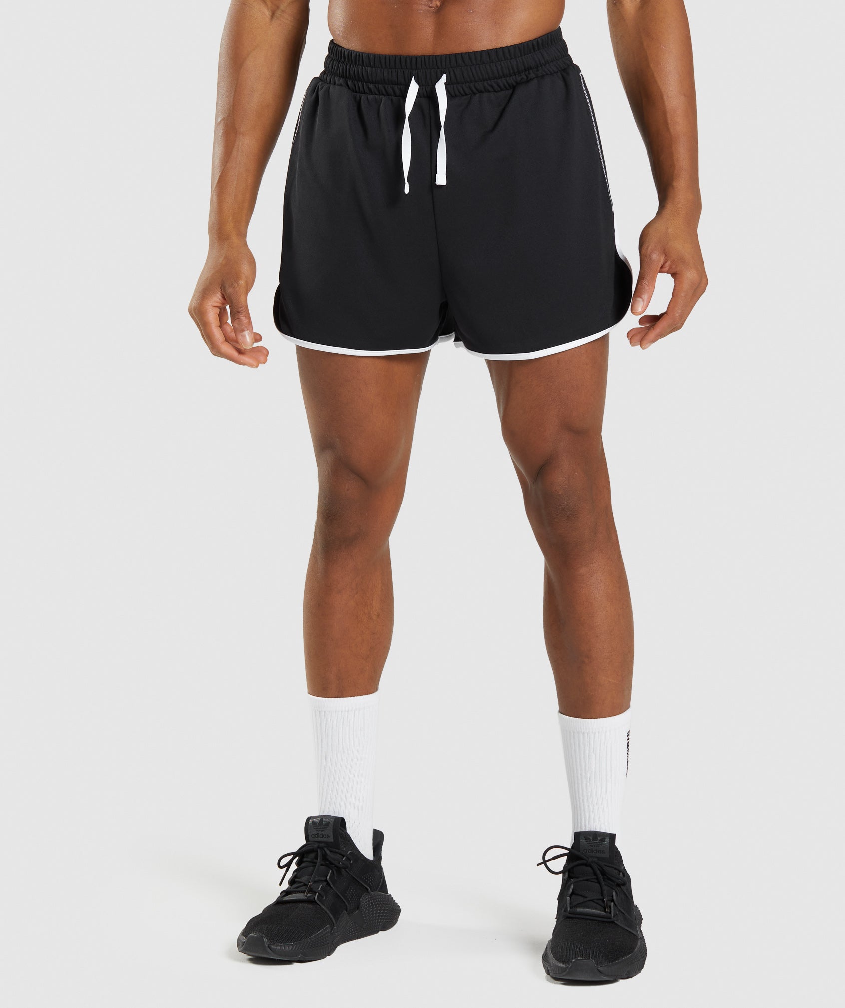 Black / White Men's Gymshark Recess 3" Shorts | DJCXNE-608