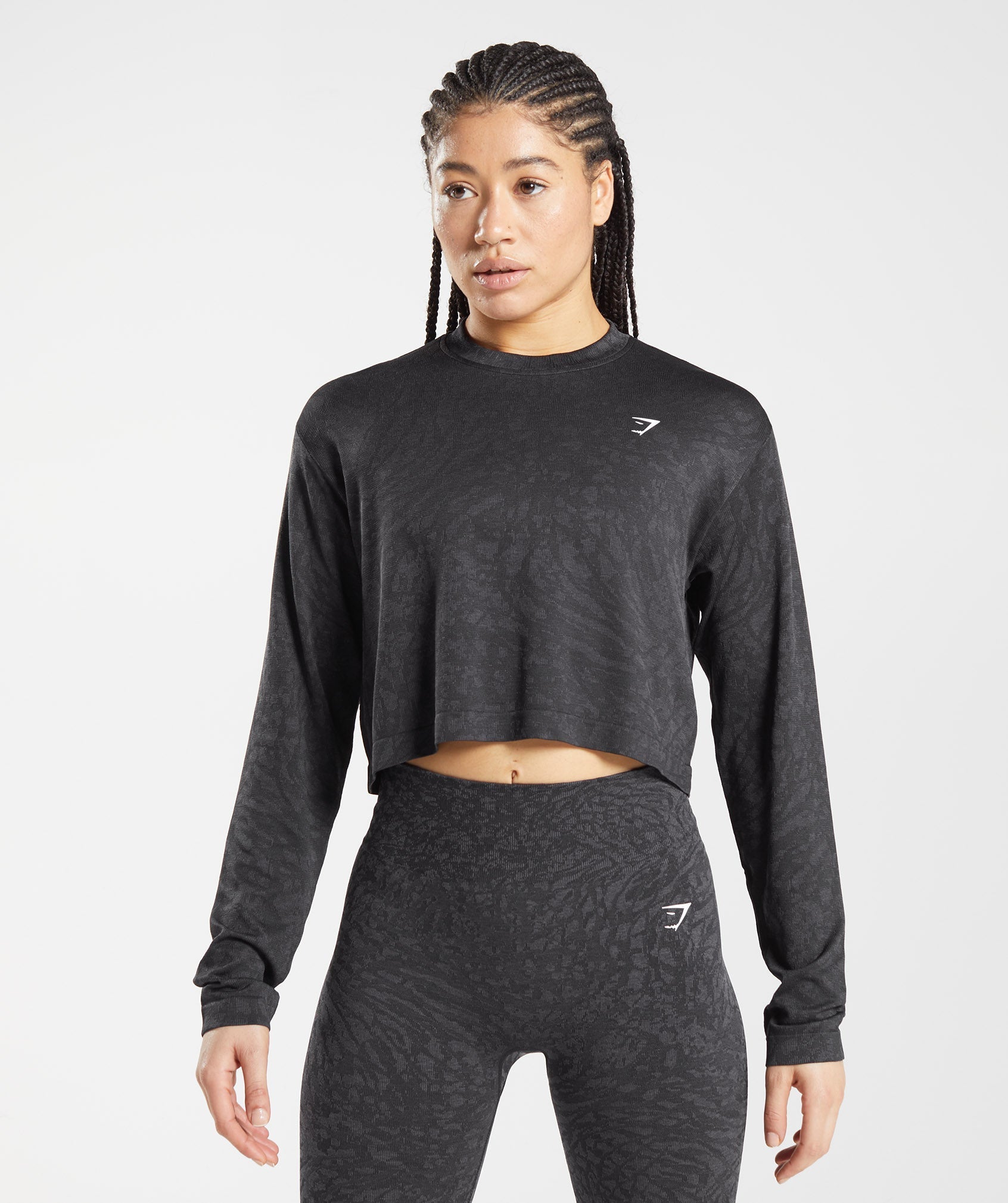 Black Women's Gymshark Adapt Animal Seamless Long Sleeve Tops | LIYVFQ-745