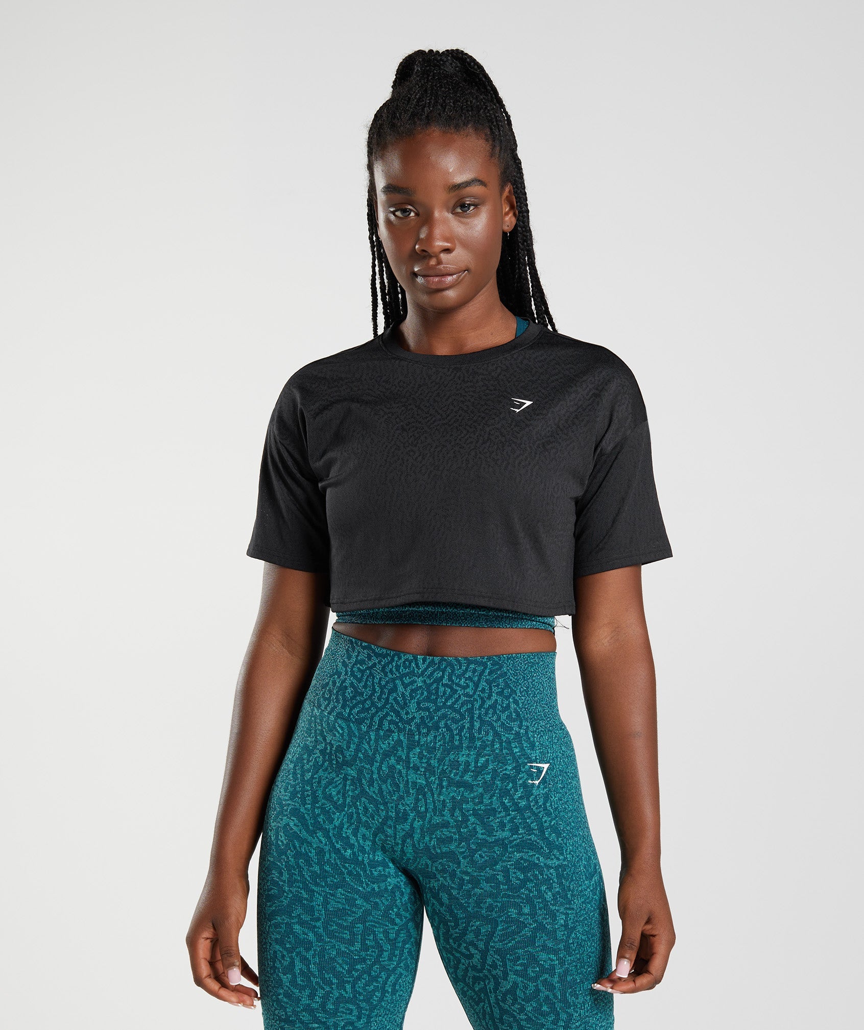 Black Women's Gymshark Adapt Animal Seamless Crop Tops | QACUMB-849