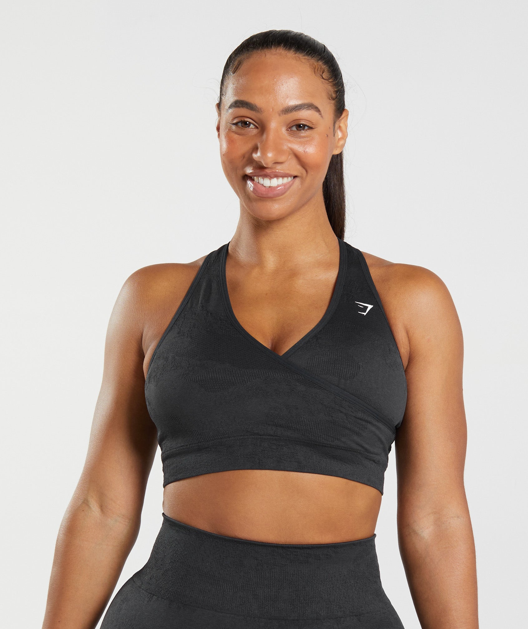 Black Women's Gymshark Adapt Camo Seamless Sports Bra | GAMCTP-560