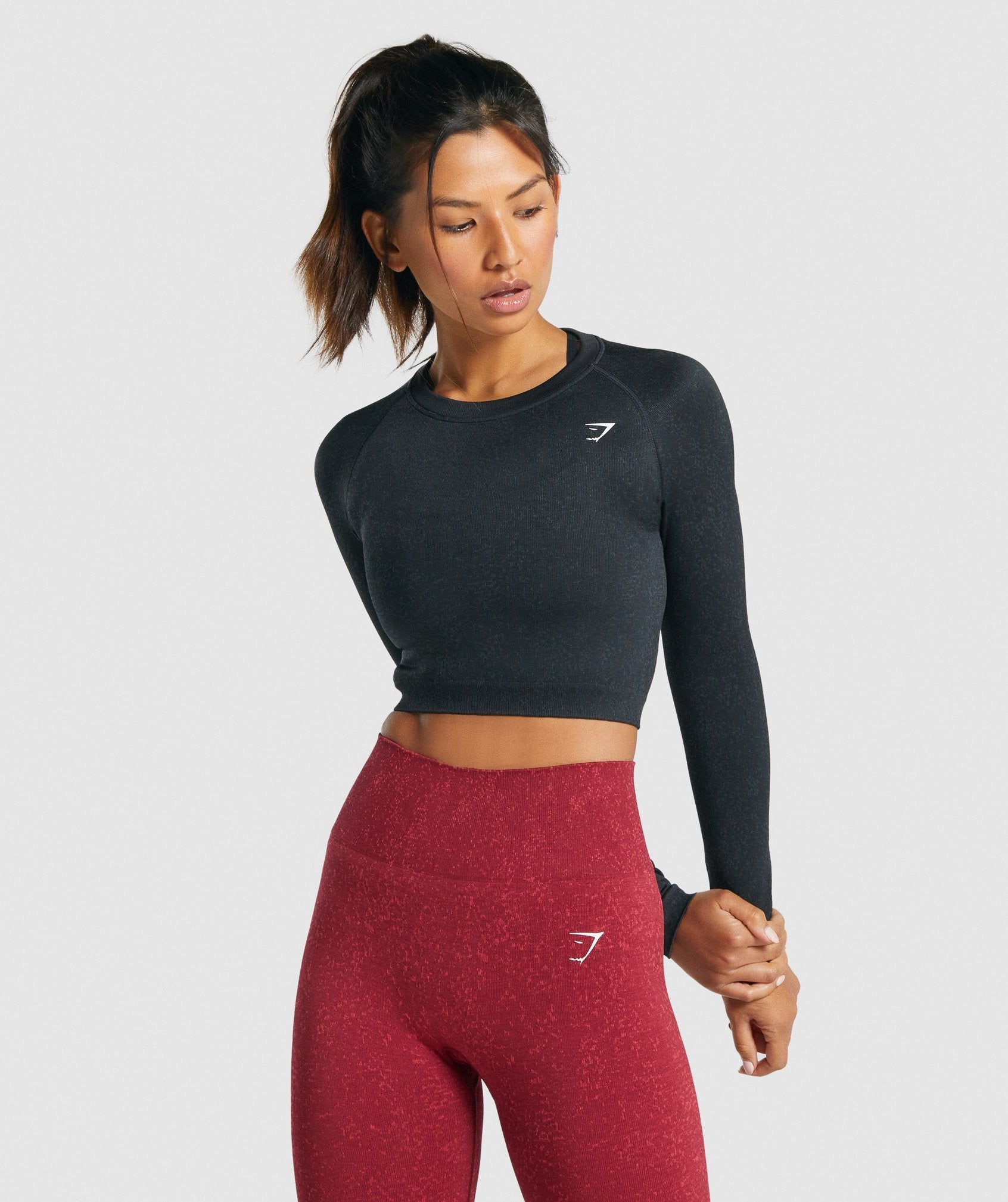 Black Women's Gymshark Adapt Fleck Seamless Long Sleeve Crop Tops | NWYEHZ-507