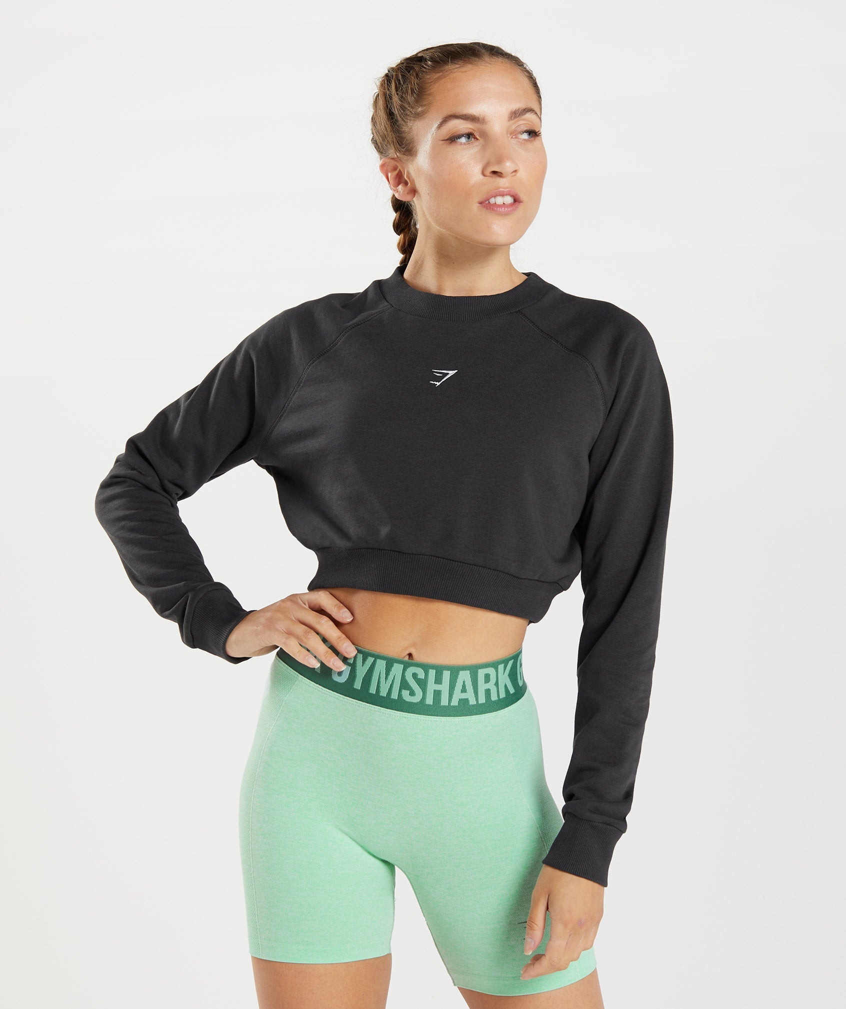 Black Women's Gymshark Training Cropped Sweaters | YZXBQP-214