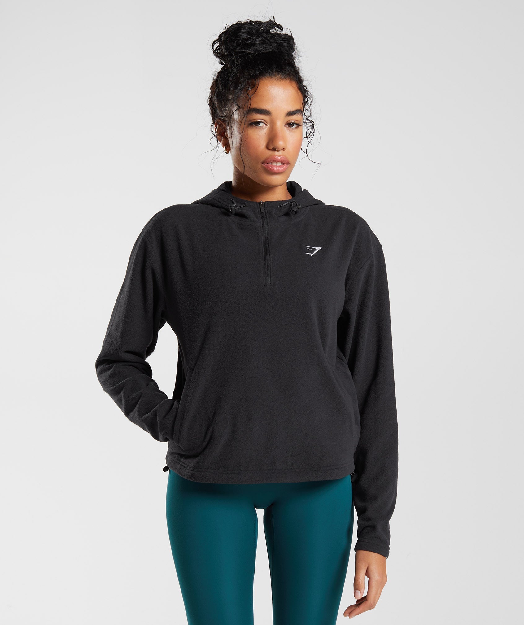 Black Women's Gymshark Training Fleece 1/4 Zip Hoodie | HDVIQR-307