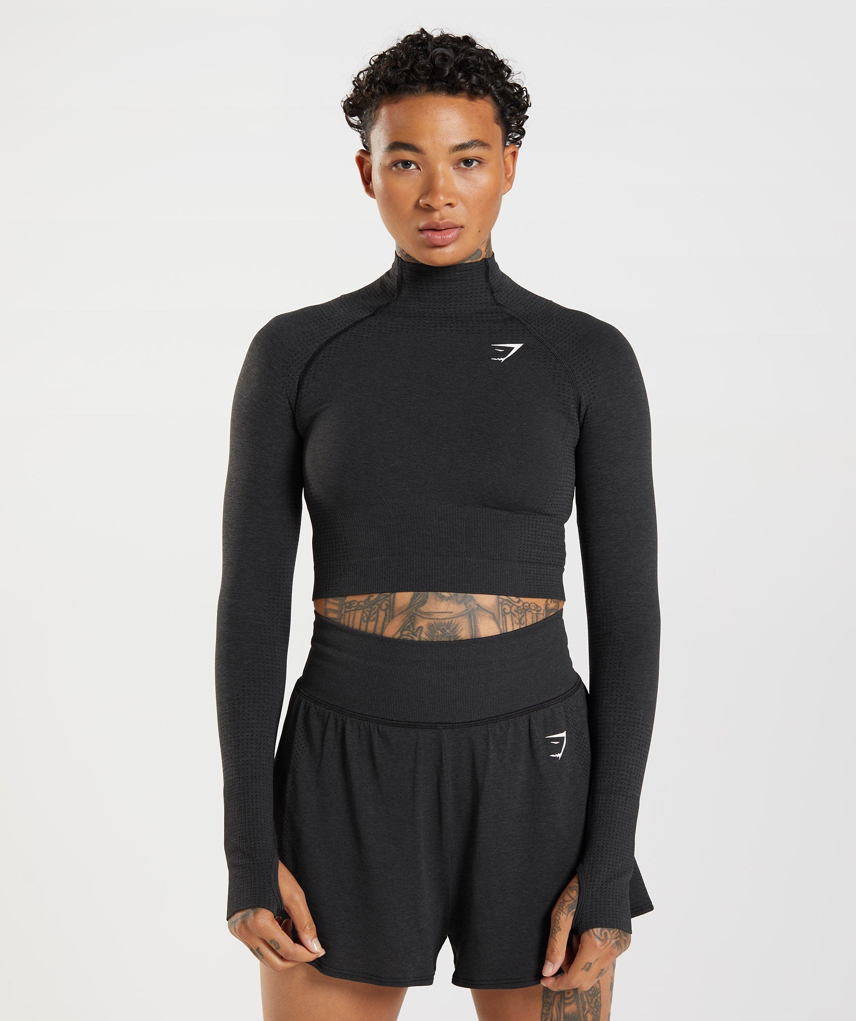 Black Women's Gymshark Vital Seamless 2.0 High Neck Midi Tops | WXYDJF-409