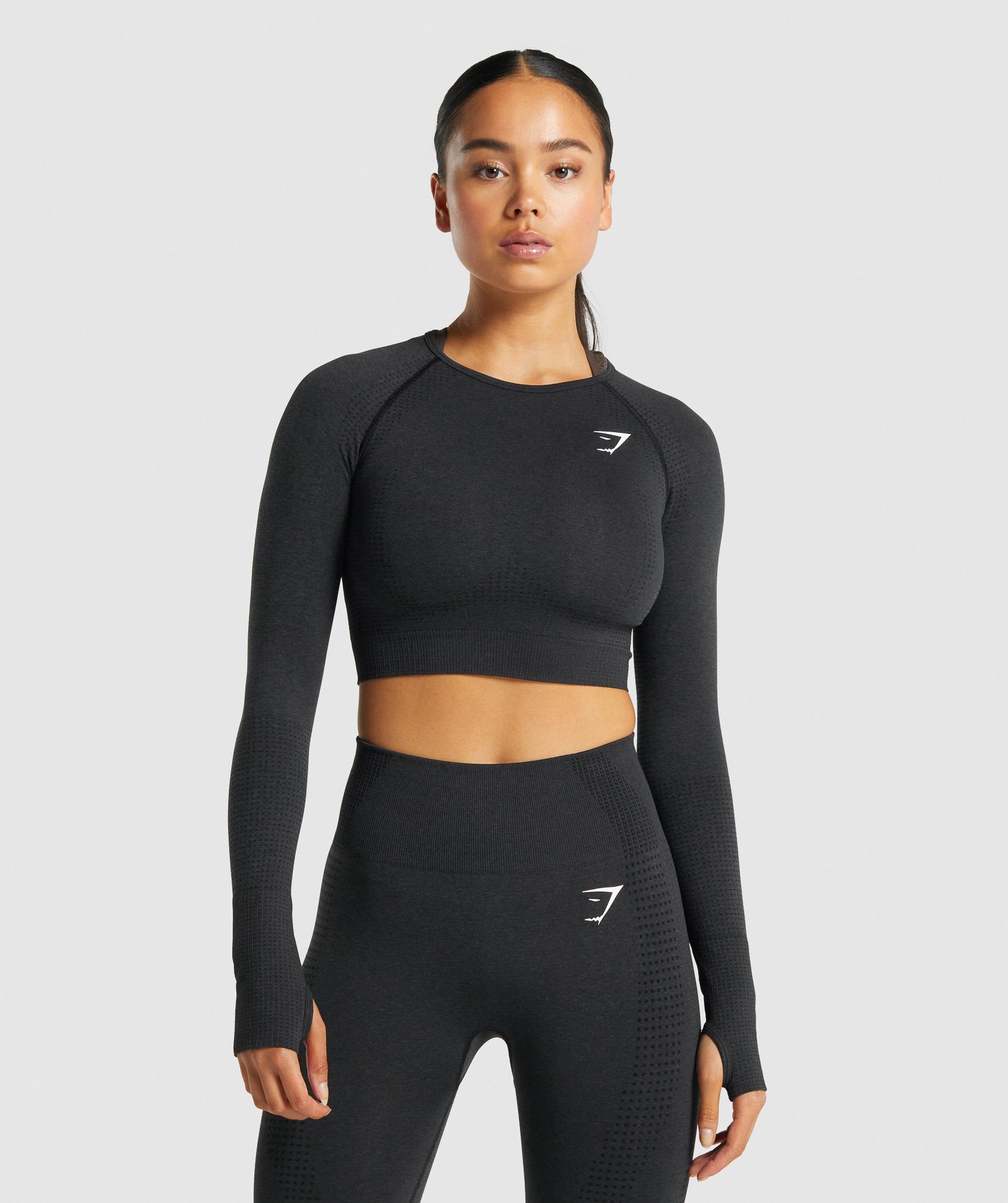 Black Women's Gymshark Vital Seamless 2.0 Long Sleeve Crop Tops | ZWTYNG-230