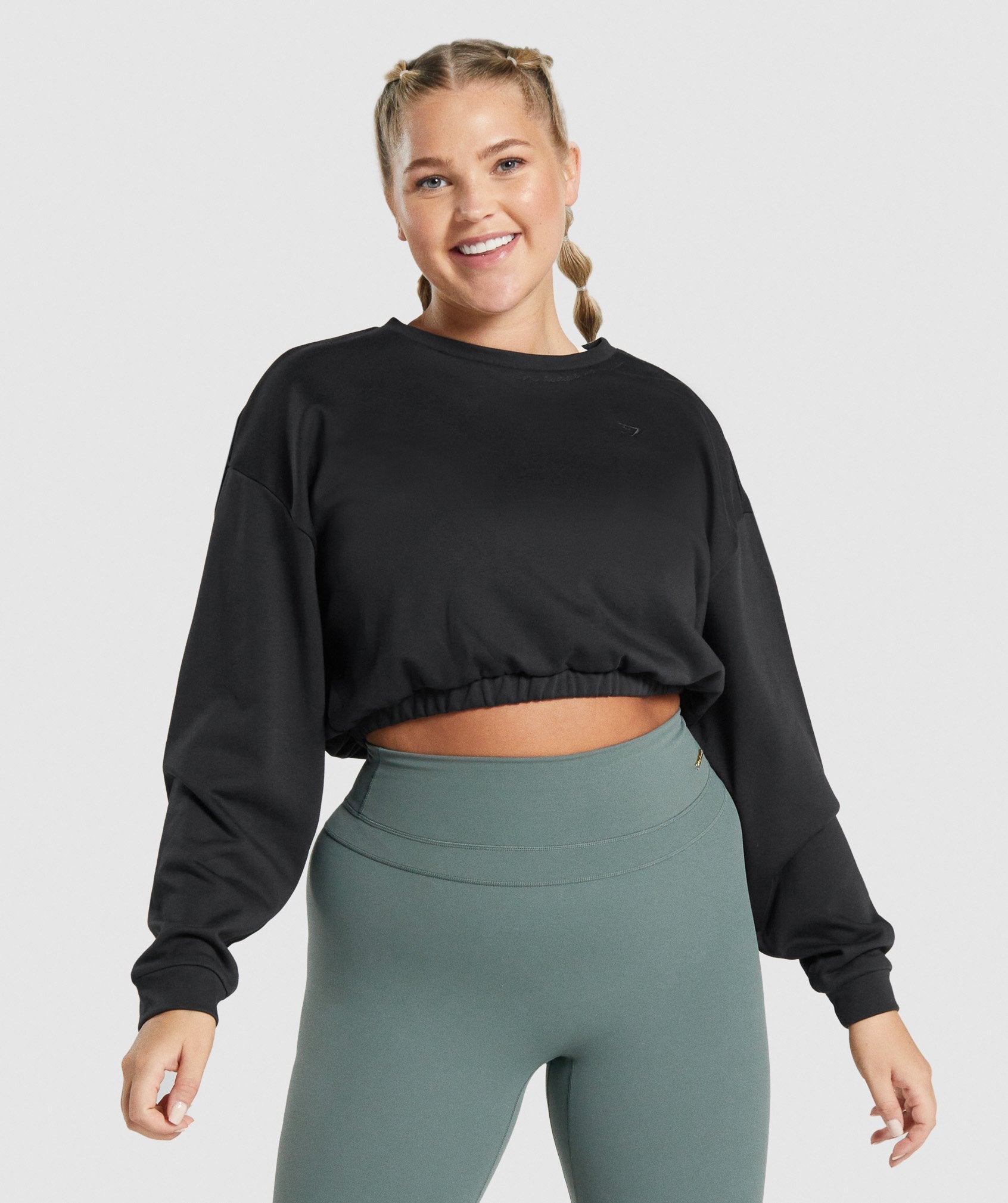 Black Women's Gymshark Whitney Cropped Pullover Hoodie | CUQLTF-470