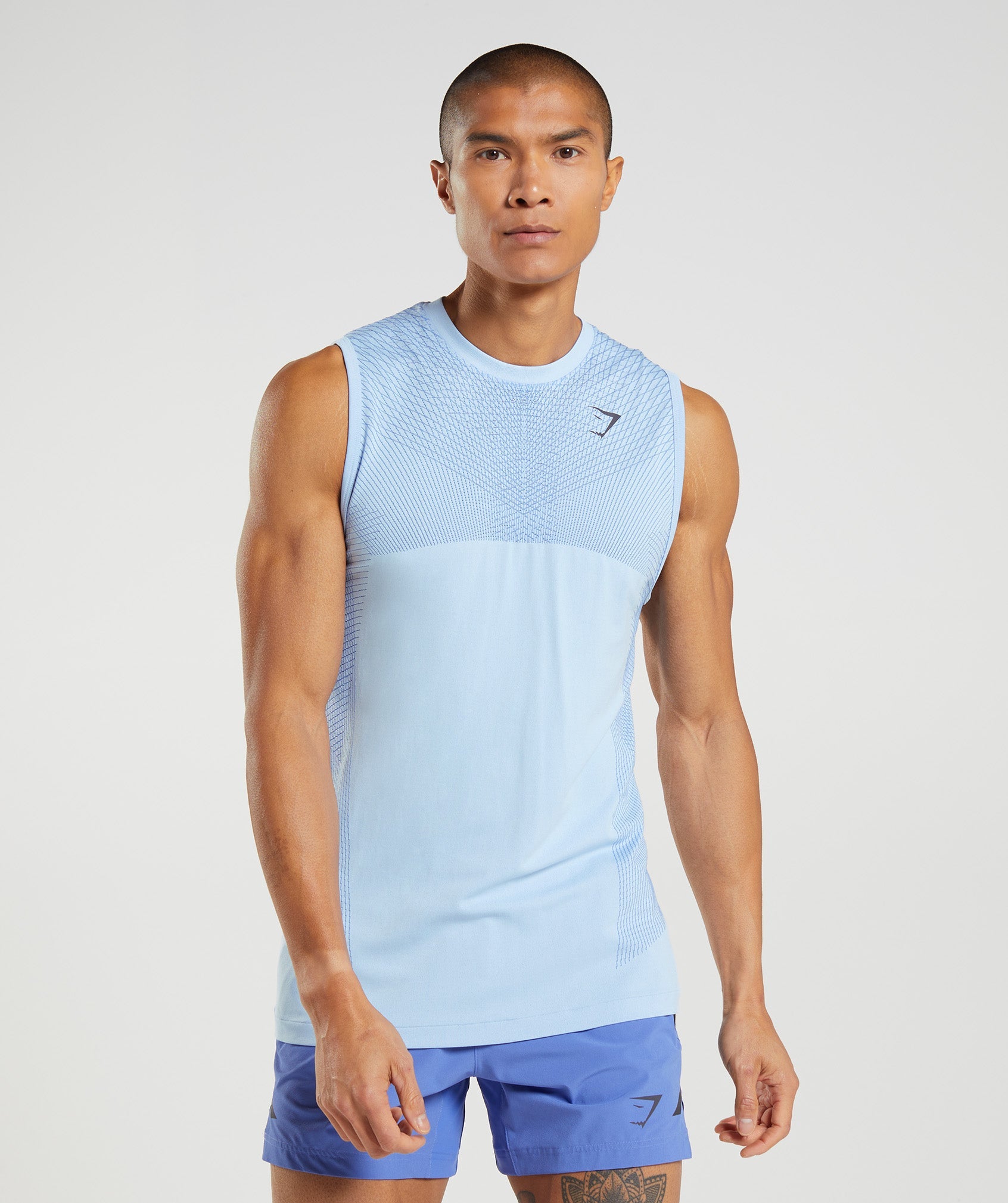 Blue Men's Gymshark Apex Seamless Tanks | DUWOAL-491