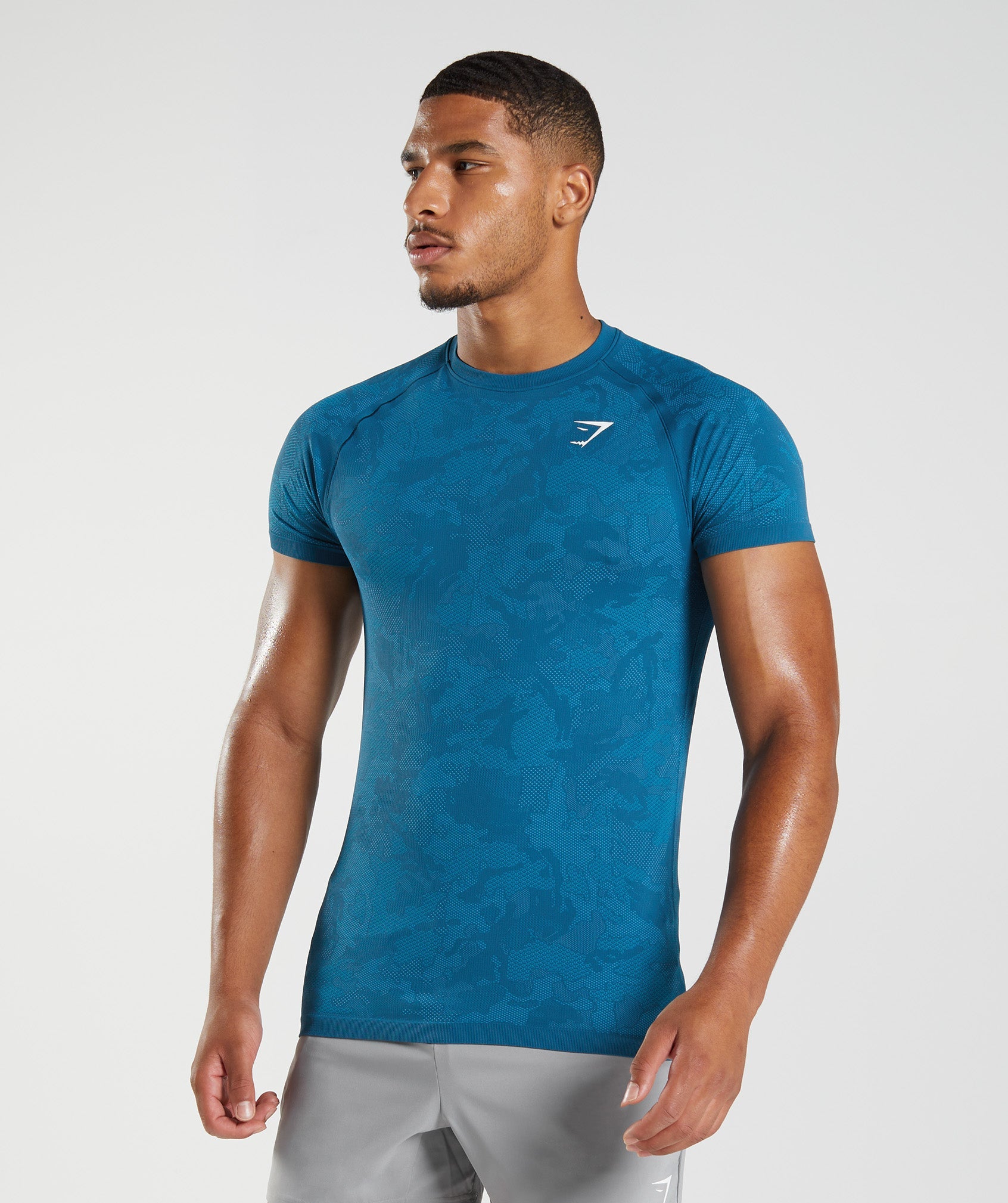 Blue Men's Gymshark Geo Seamless T Shirts | SHRVTB-743