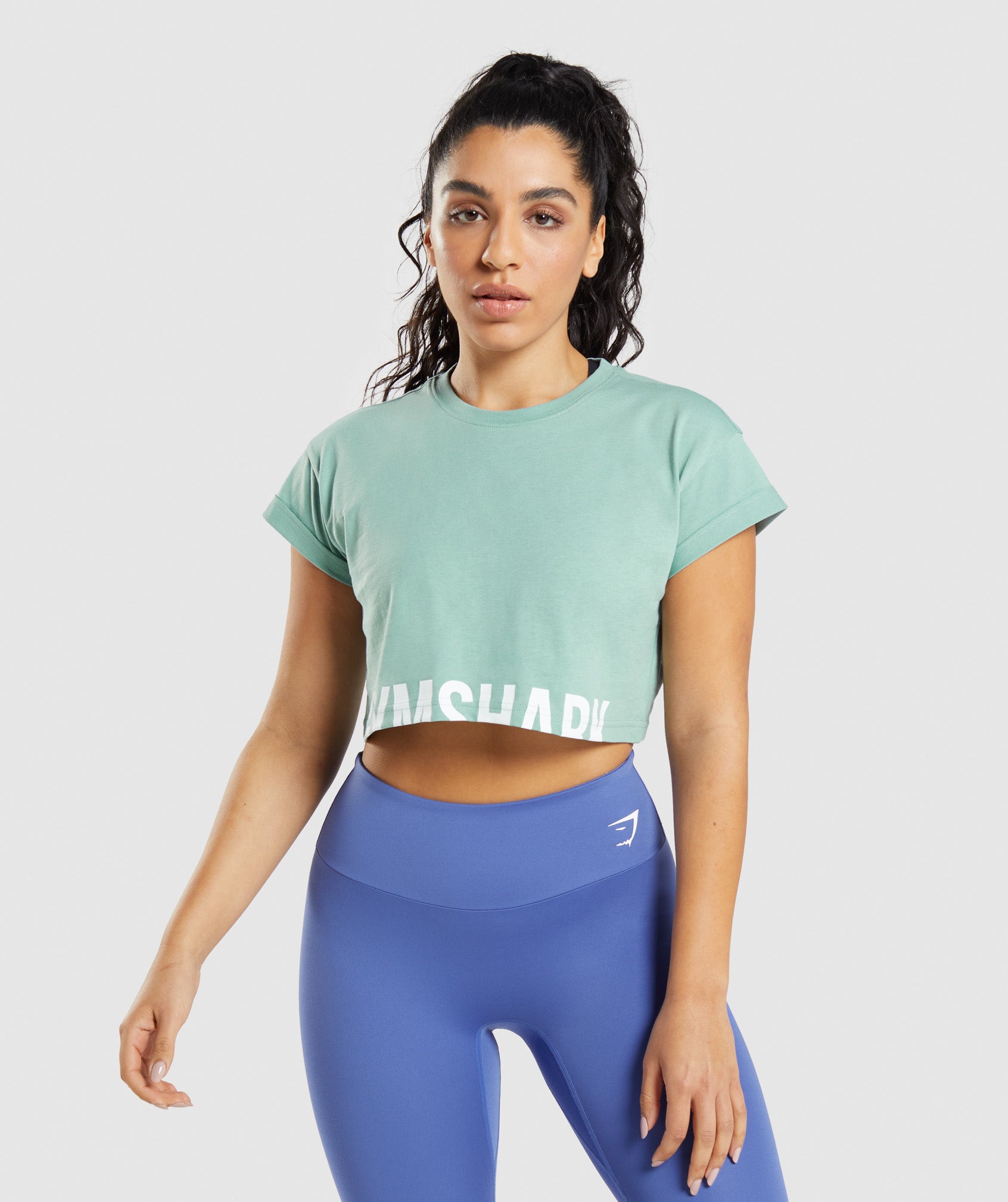 Blue Women's Gymshark Fraction Crop Tops | CYLQOD-190