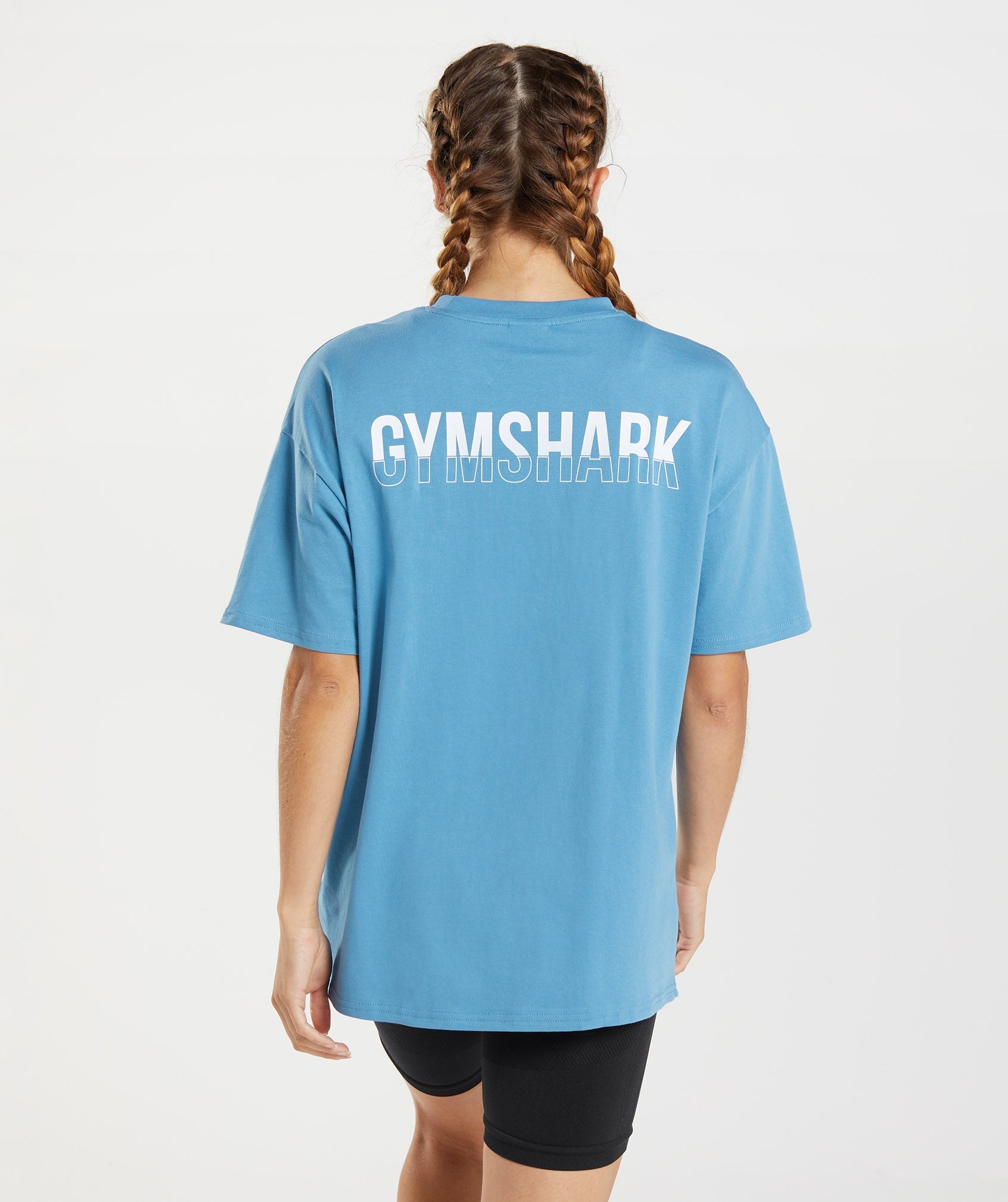 Blue Women's Gymshark Fraction Oversized T Shirts | TVBRHM-938