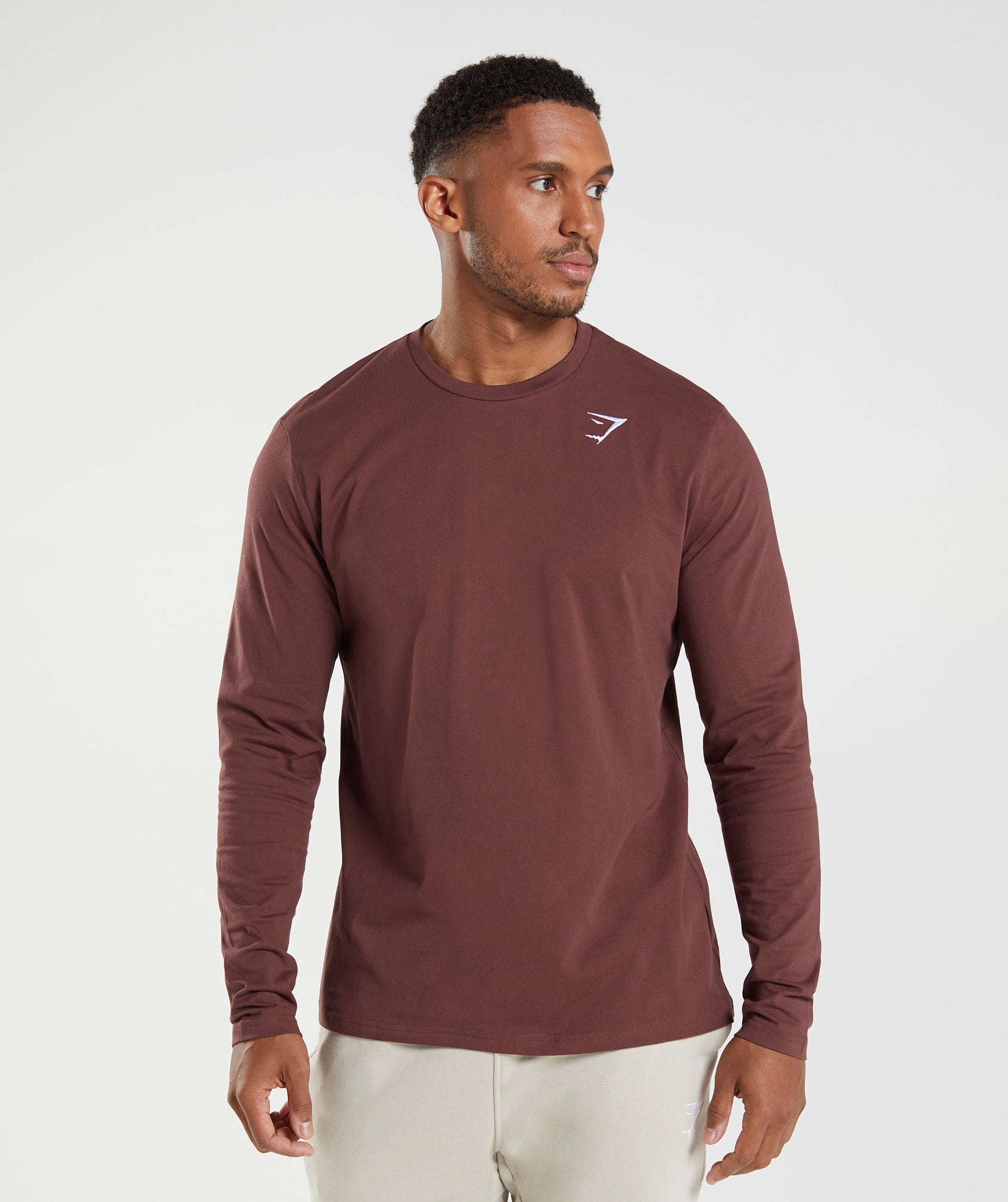 Brown Men's Gymshark Crest Long Sleeve T Shirts | RXUEMA-627