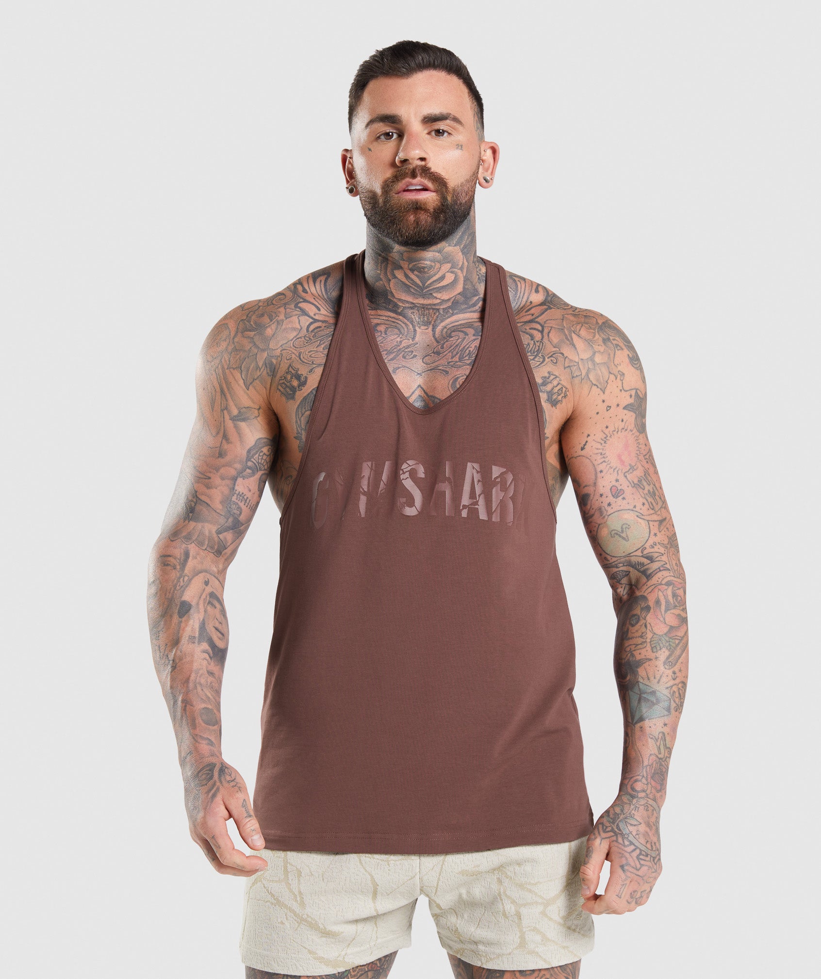 Brown Men's Gymshark Power Stringer Vest | PLIWZQ-178