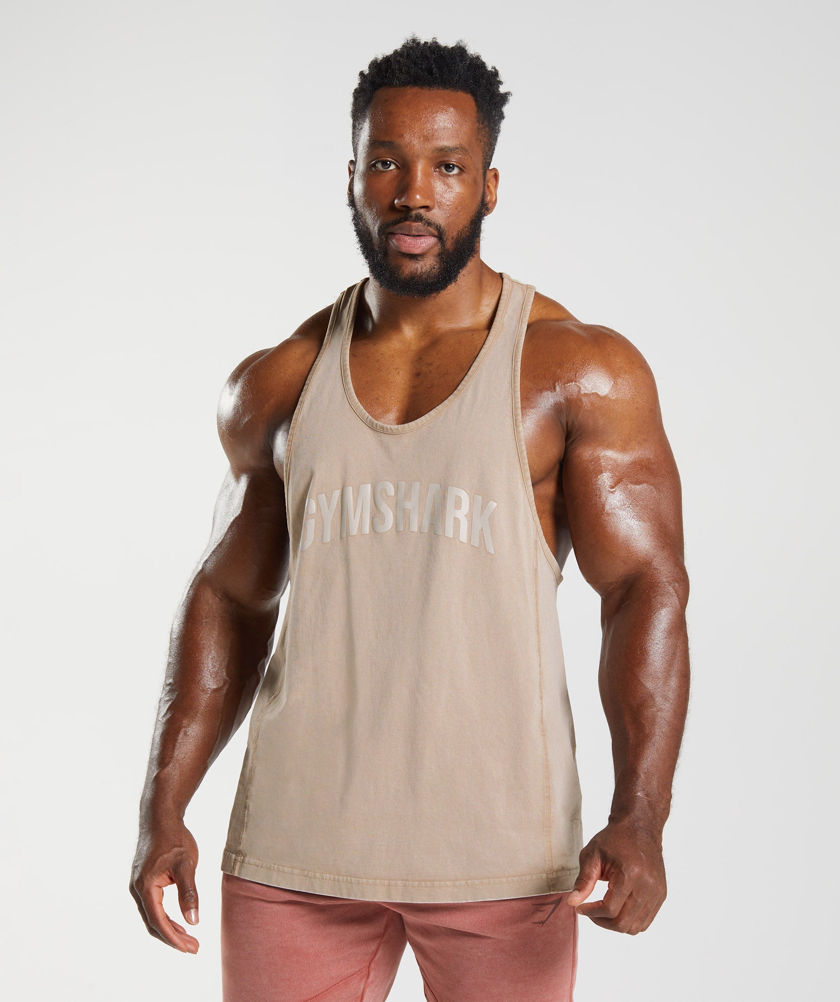 Brown Men's Gymshark Power Washed Stringer Vest | MZBETQ-254