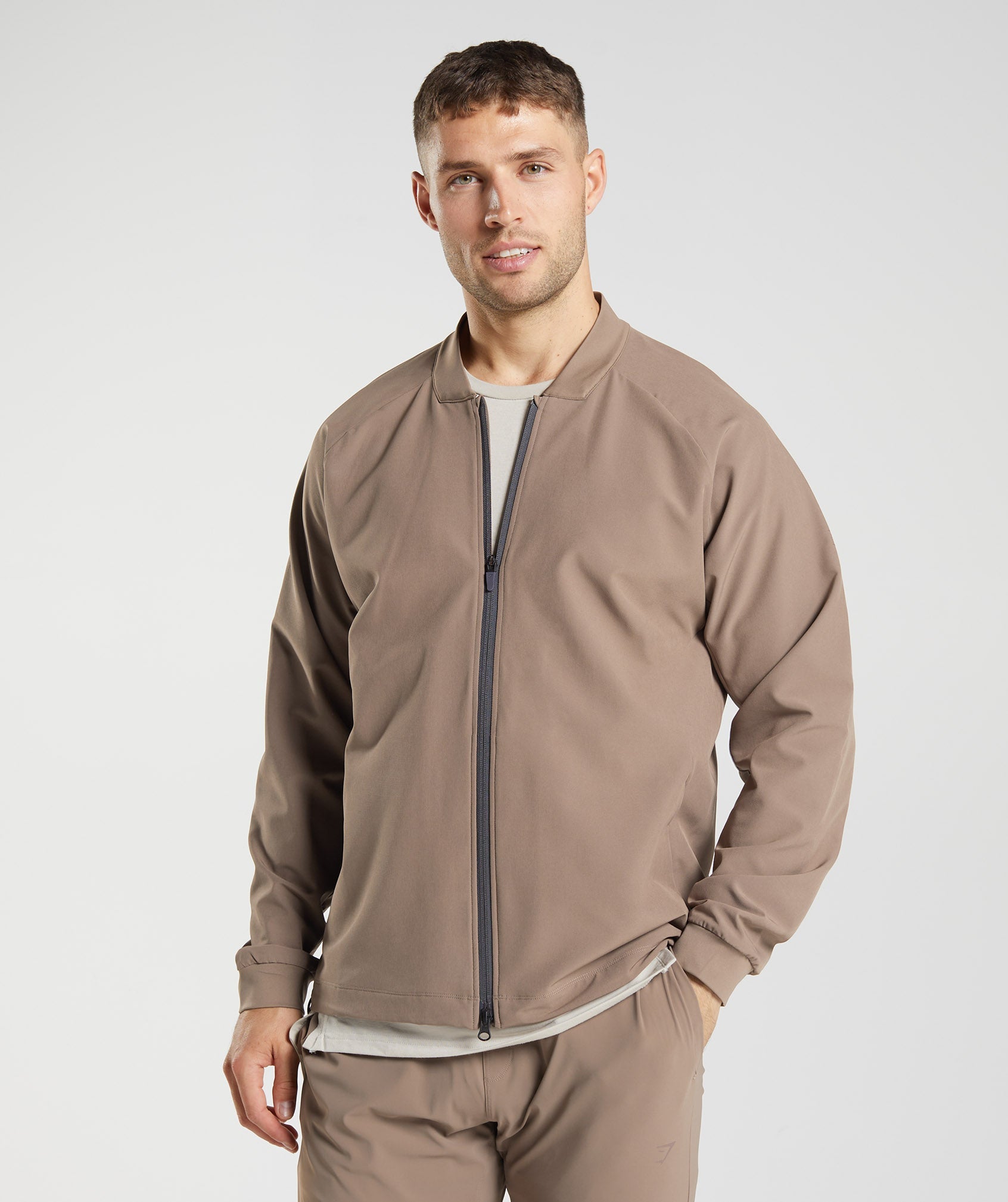 Brown Men's Gymshark Studio Jackets | HQEIXA-962