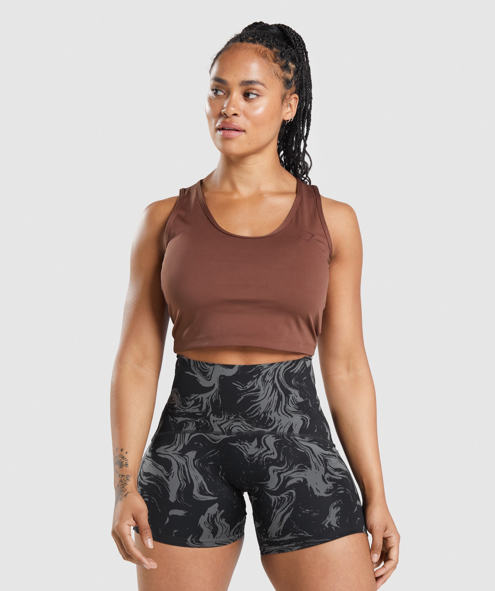 Brown Women's Gymshark GS Power Open Back Cropped Tanks | LBNKJZ-963