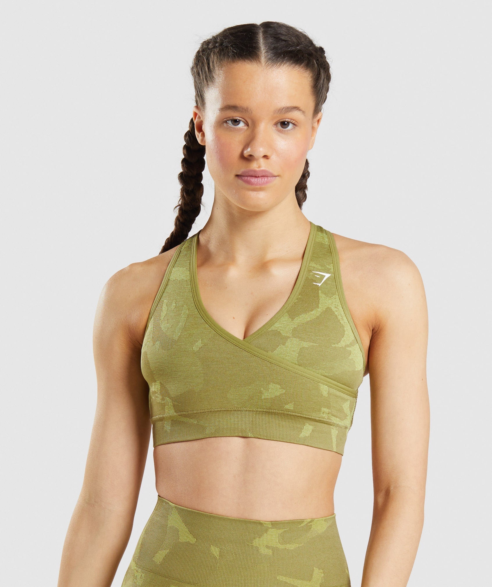 Green Women's Gymshark Adapt Camo Seamless Sports Bra | SBMJCP-160