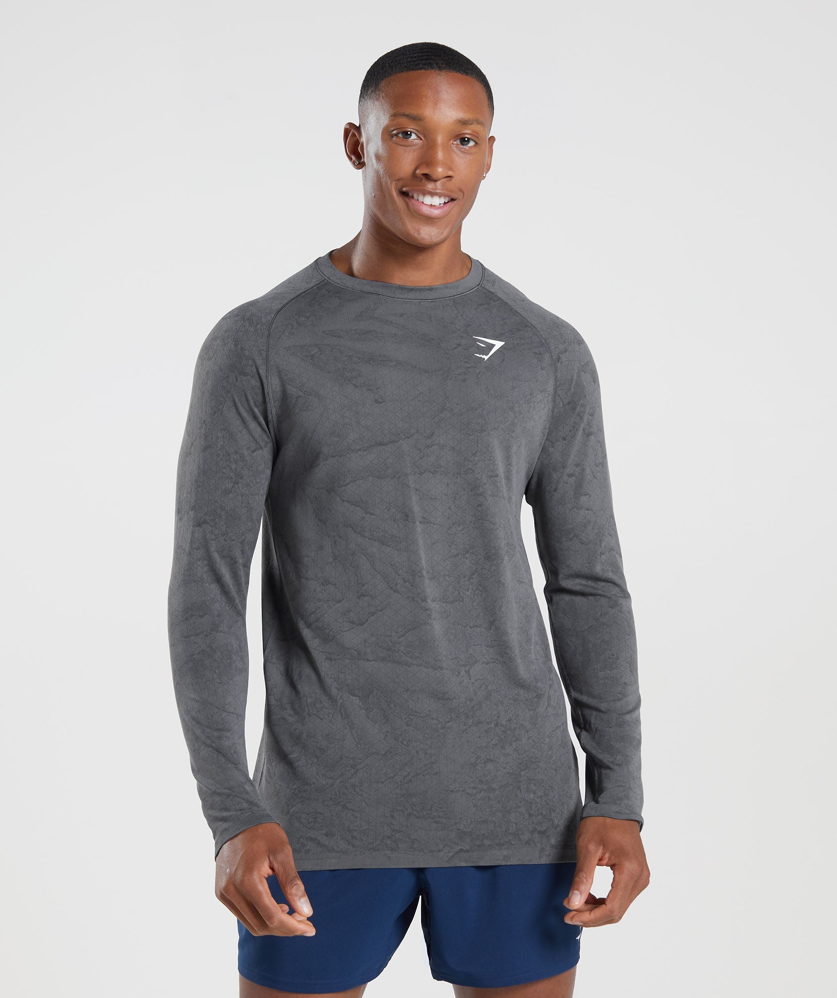 Grey / Black Men's Gymshark Geo Seamless Long Sleeve T Shirts | YUWBMO-187