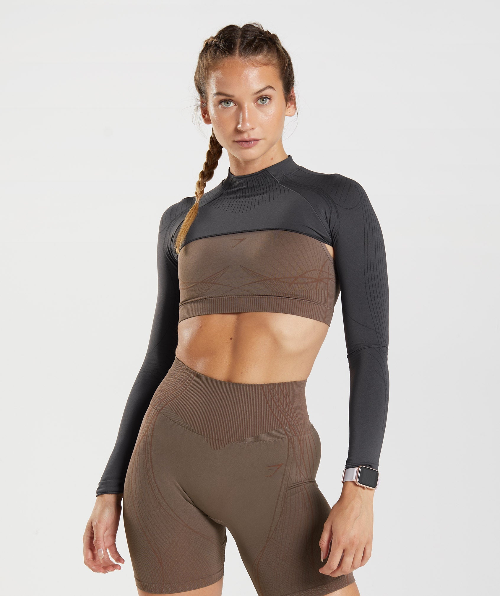 Grey / Black Women's Gymshark Apex Seamless Shrug Sports Bra | SFAQKV-520