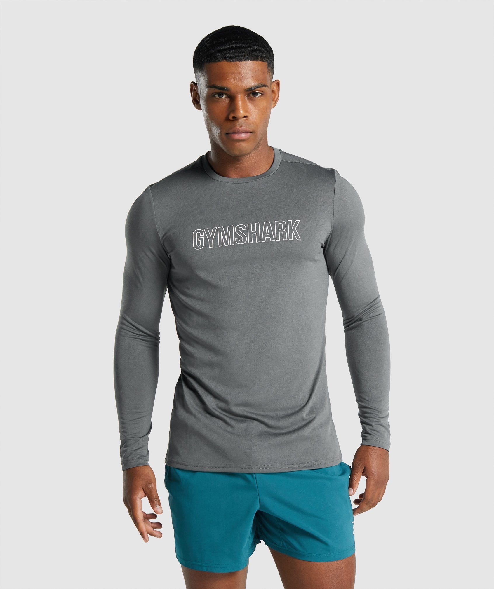 Grey Men's Gymshark Arrival Long Sleeve Graphic T Shirts | IQRSYT-395