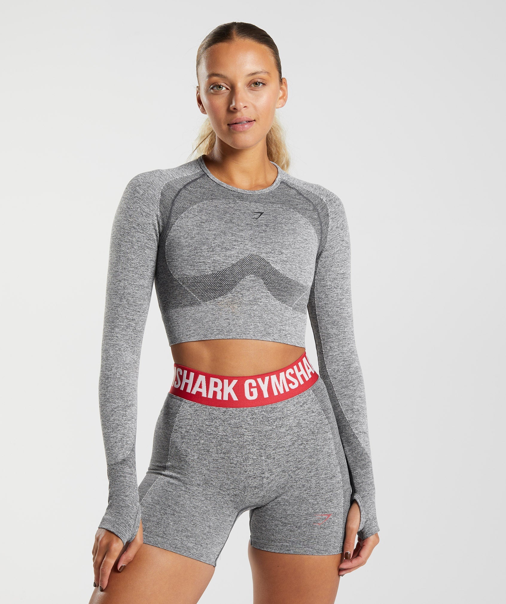 Grey Women's Gymshark Flex Long Sleeve Crop Tops | NZIBFG-847