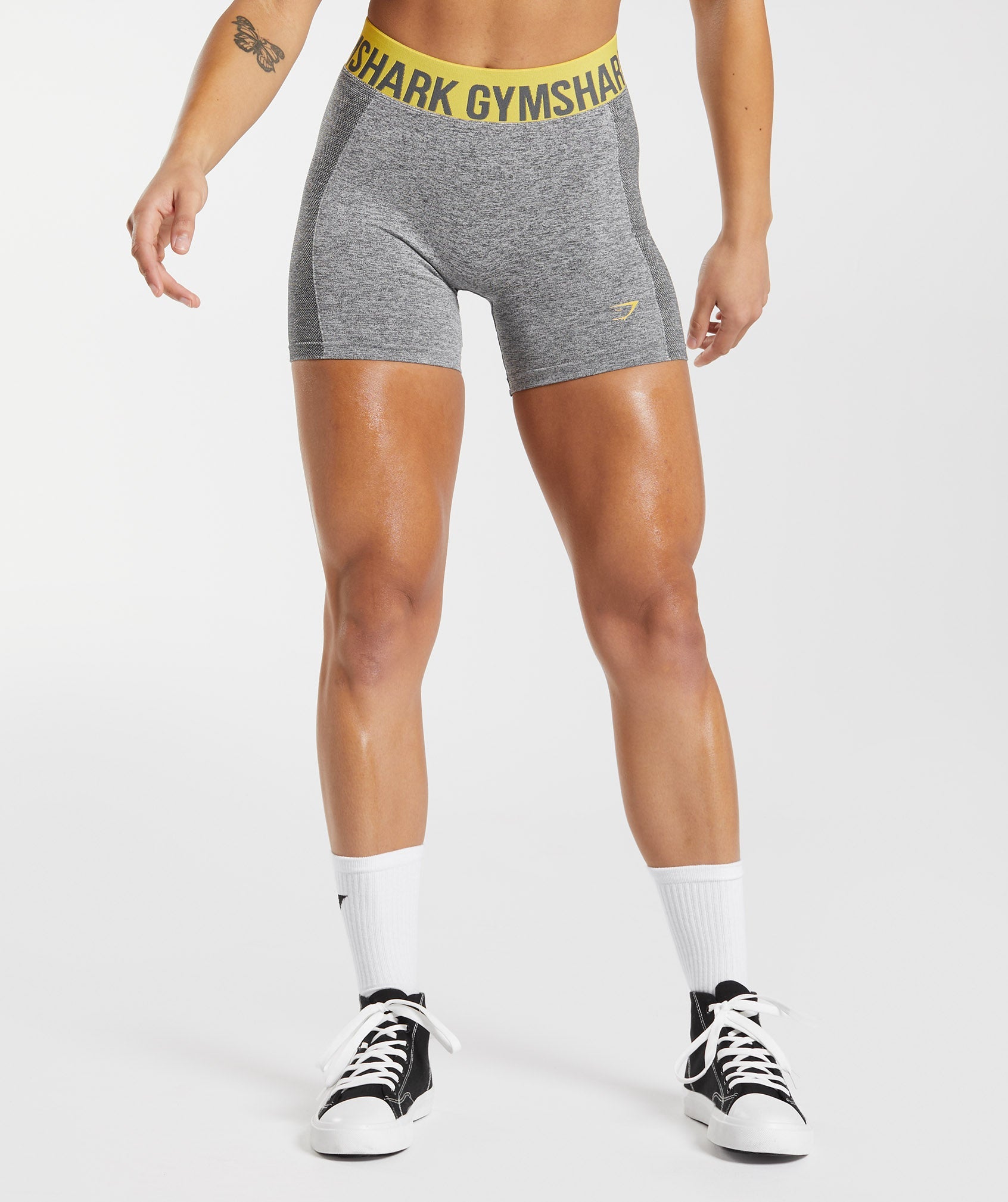 Grey / Yellow Women's Gymshark Flex Shorts | BODQSK-536