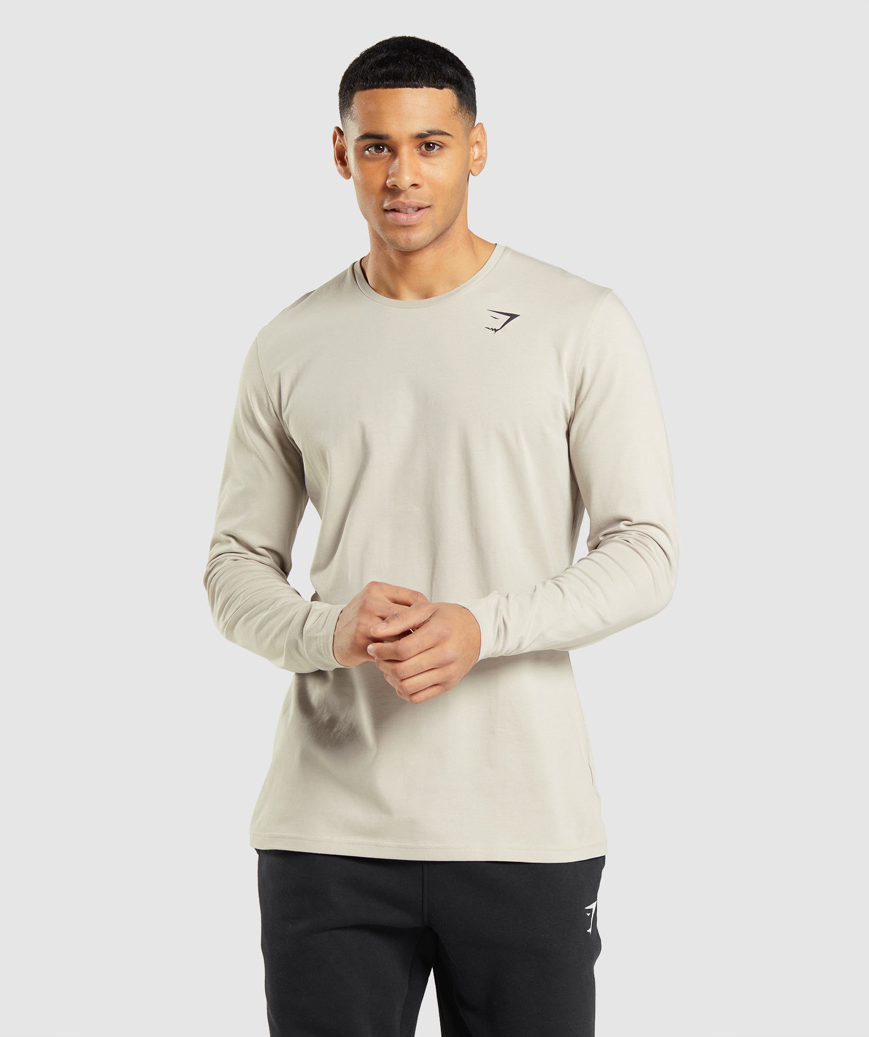 Light Grey Men's Gymshark Essential Long Sleeve T-Shirt- Pebble Grey T Shirts | NWBVFH-941