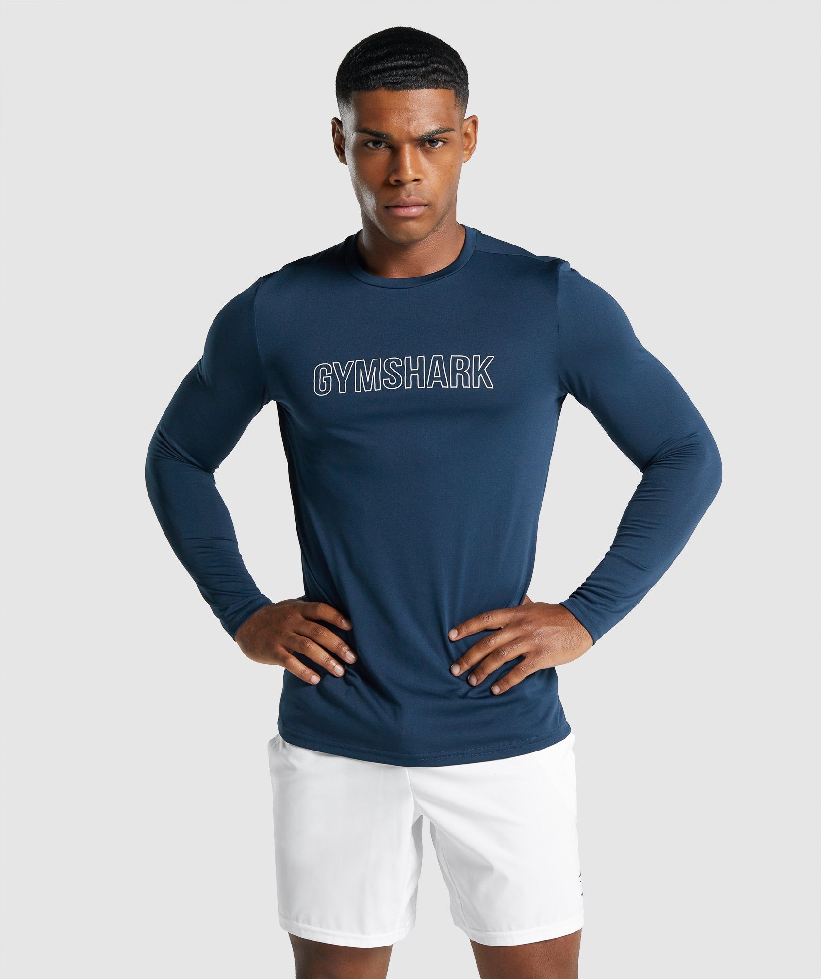 Navy Men's Gymshark Arrival Long Sleeve Graphic T Shirts | CVKDFA-908