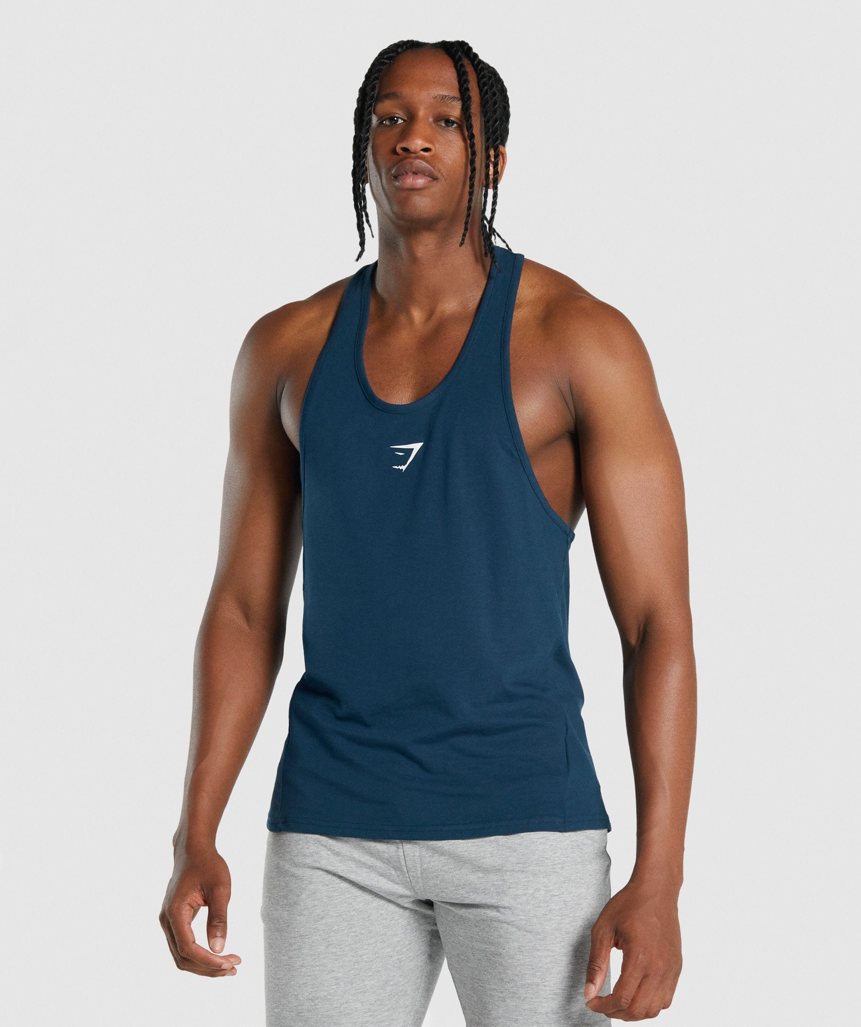 Navy Men's Gymshark Critical 2.0 Stringer Vest | SOVATB-826