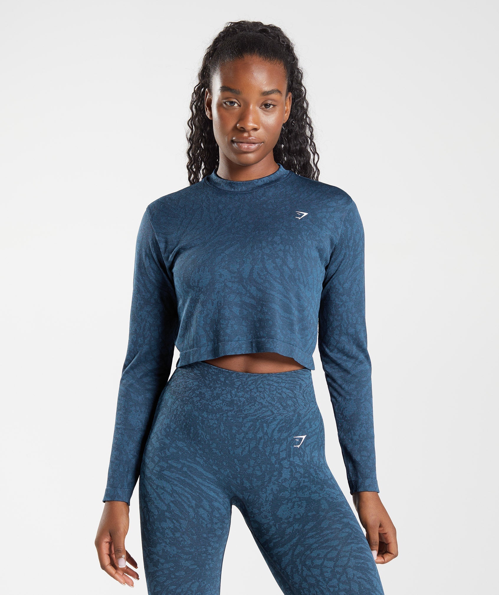 Navy Women's Gymshark Adapt Animal Seamless Long Sleeve Tops | CONHSE-394