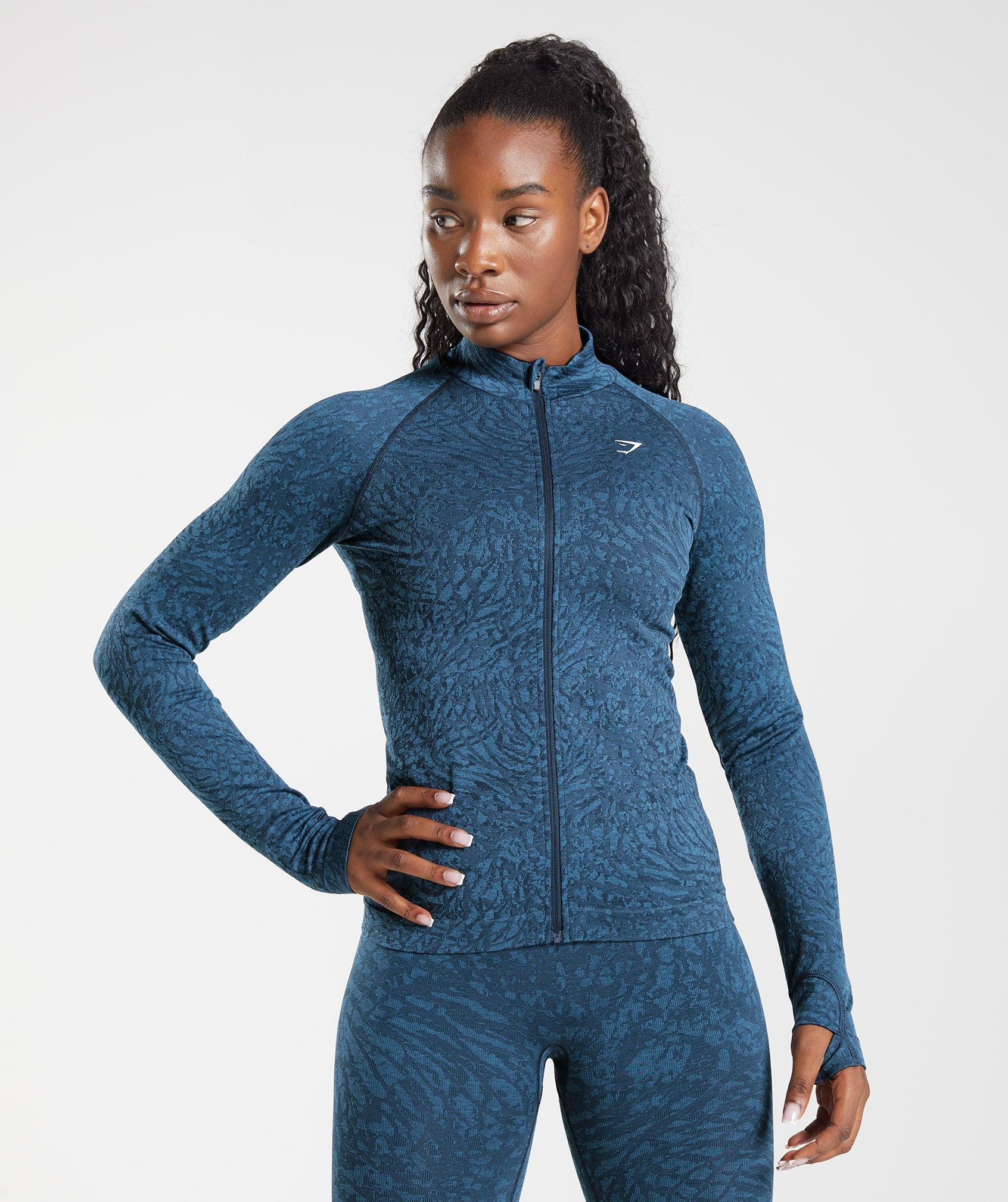 Navy Women's Gymshark Adapt Animal Zip Through Sweatshirts | VQBUDC-538