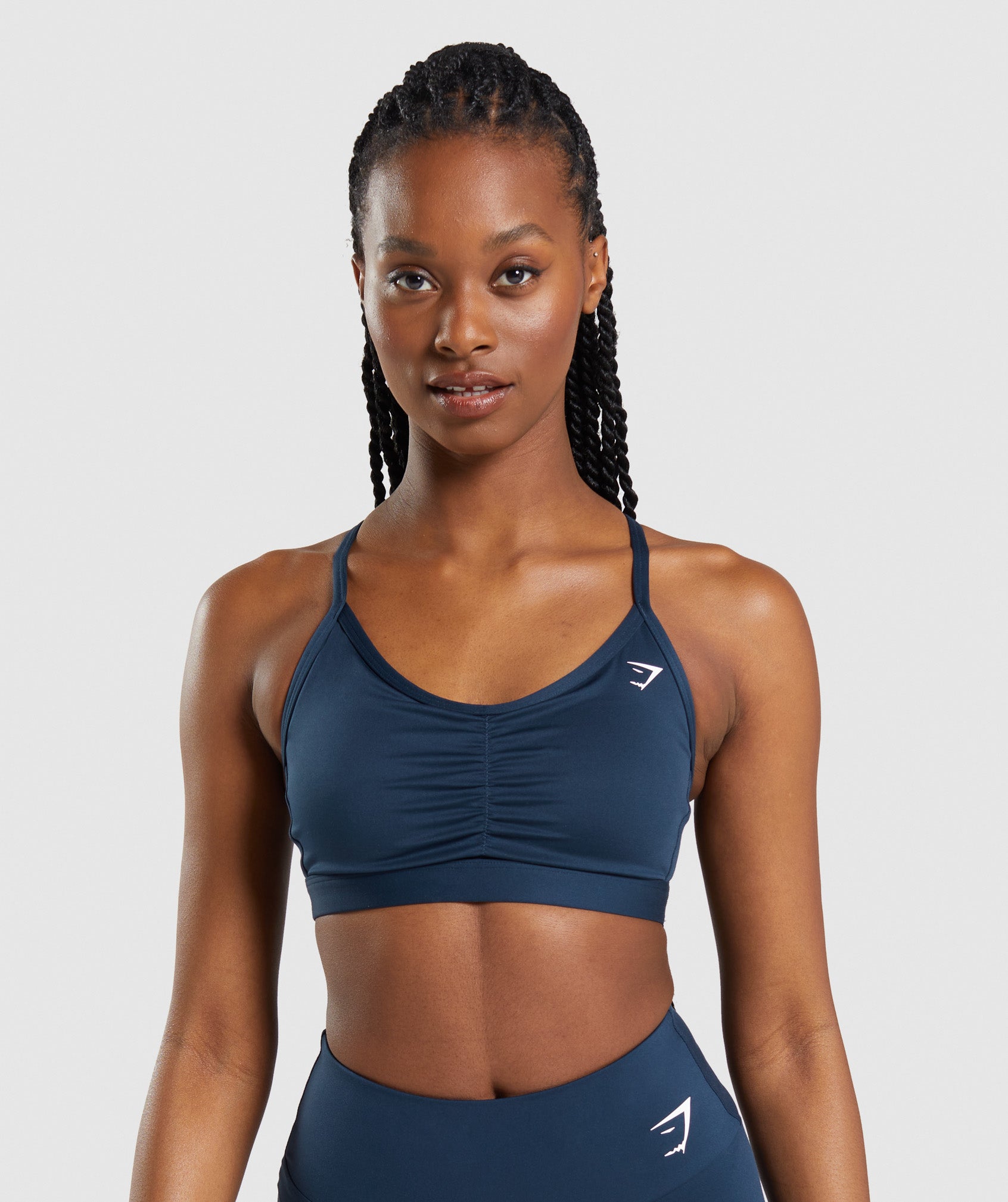 Navy Women's Gymshark Ruched Sports Bra | GKOPDH-347