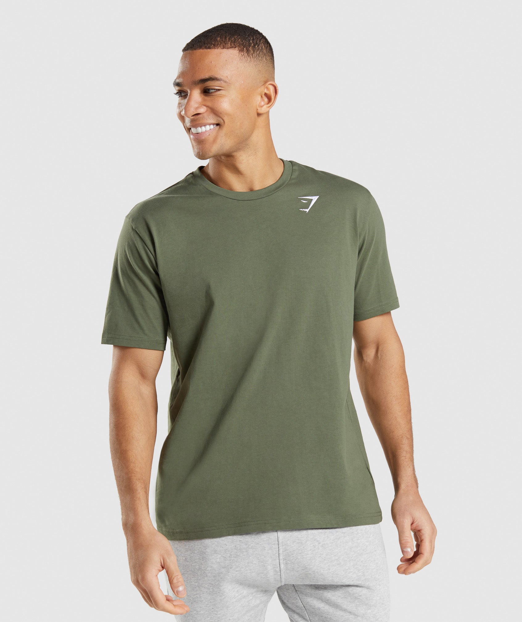 Olive Men's Gymshark Crest T Shirts | WLUKQE-543