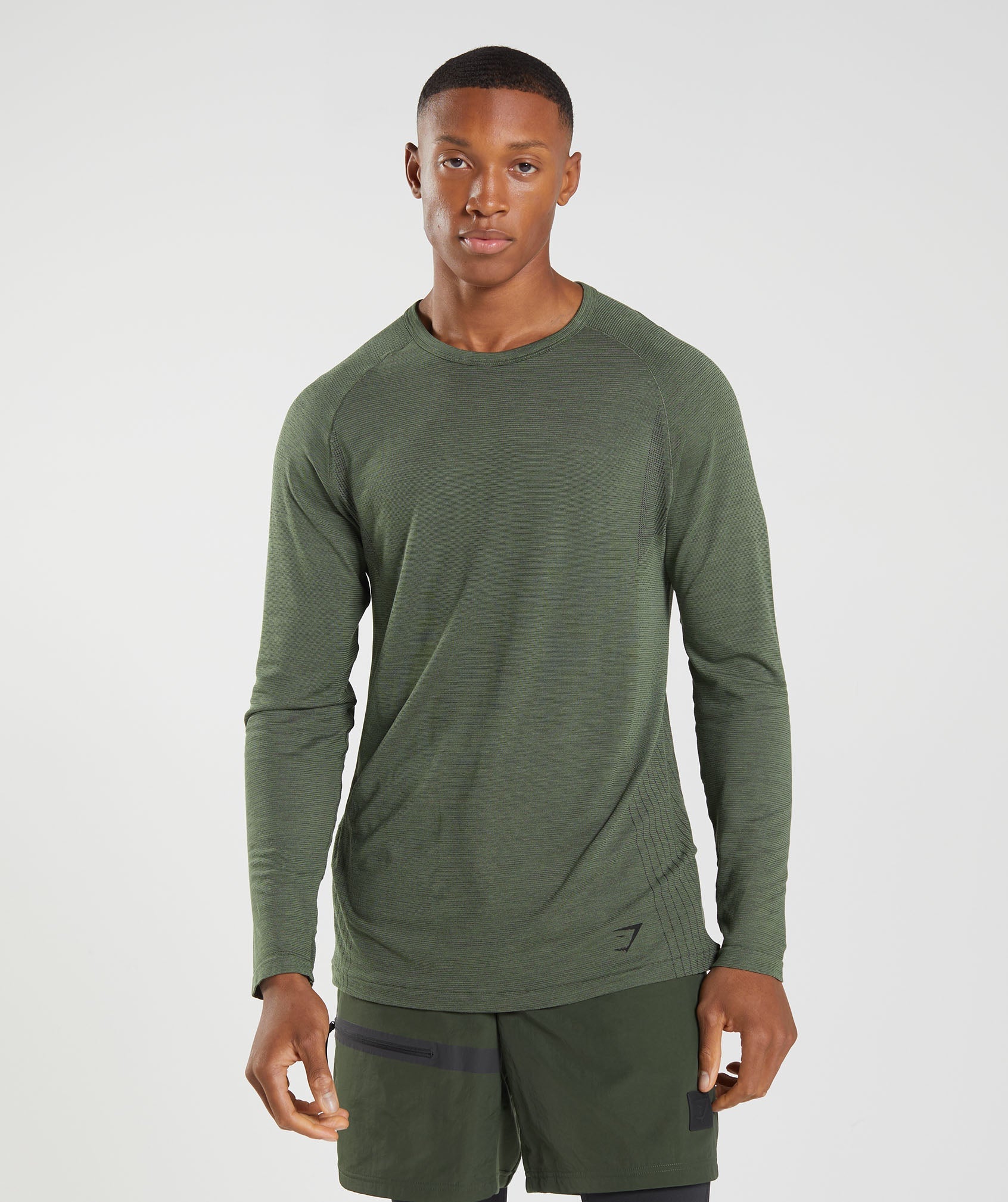 Olive Men's Gymshark Retake Seamless Long Sleeve T Shirts | YZAFGI-371