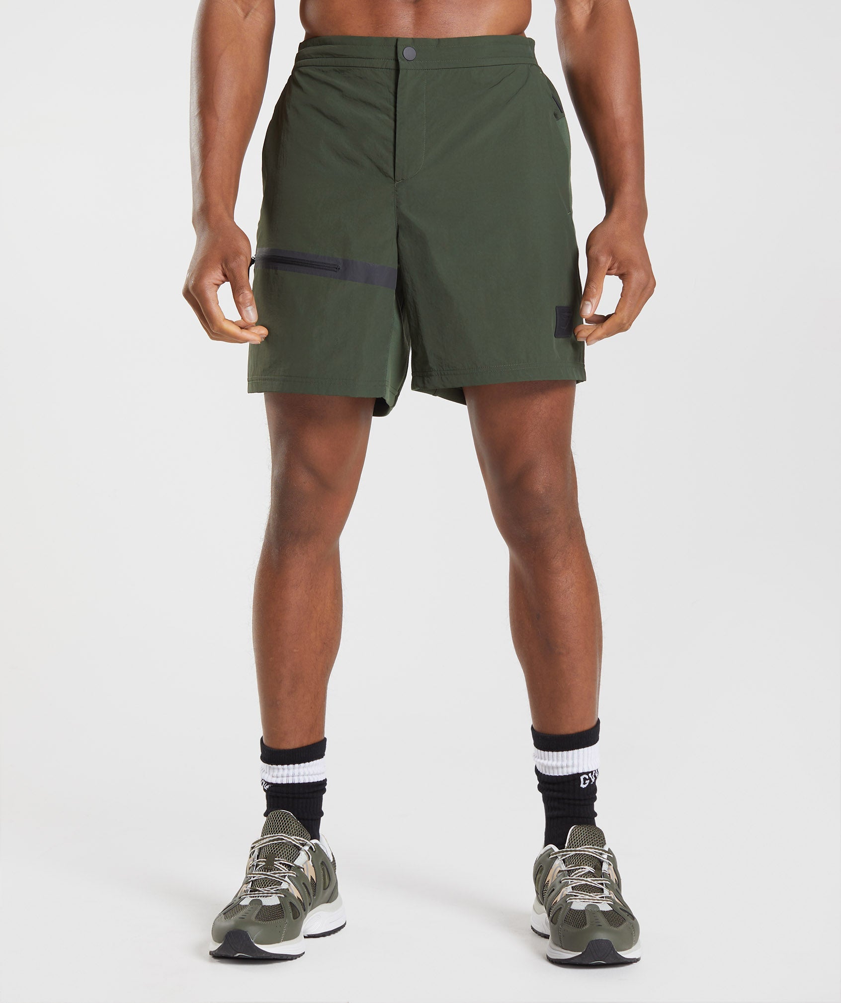 Olive Men's Gymshark Retake Woven 7" Shorts | NEZPHQ-985