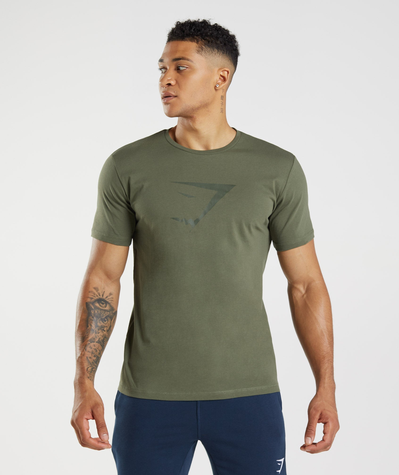 Olive Men's Gymshark Sharkhead Infill T Shirts | UVMXOS-801