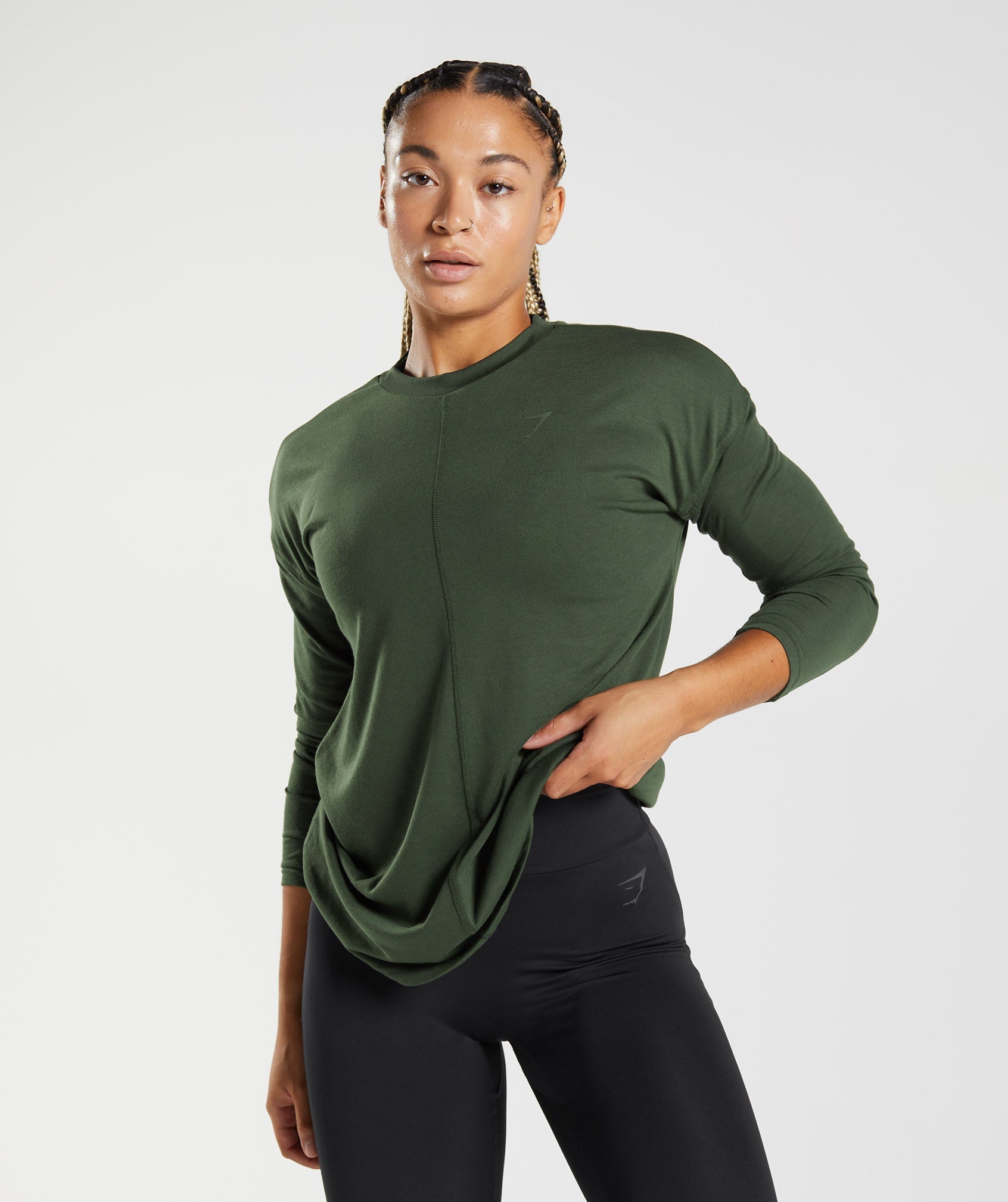 Olive Women's Gymshark GS Power Long Sleeve T Shirts | LXBHWN-497