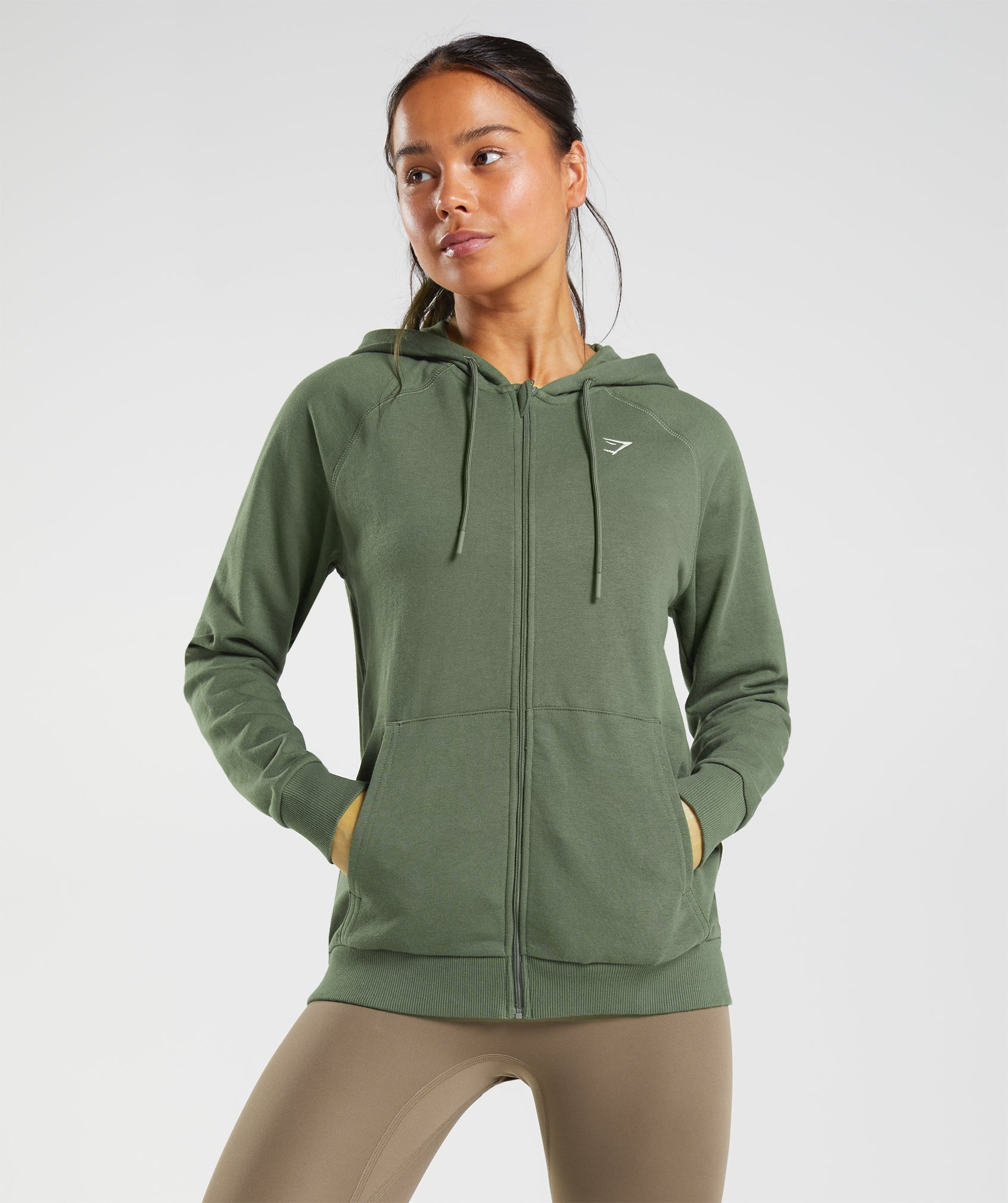 Olive Women's Gymshark Training Zip Hoodie | YMBAKS-862