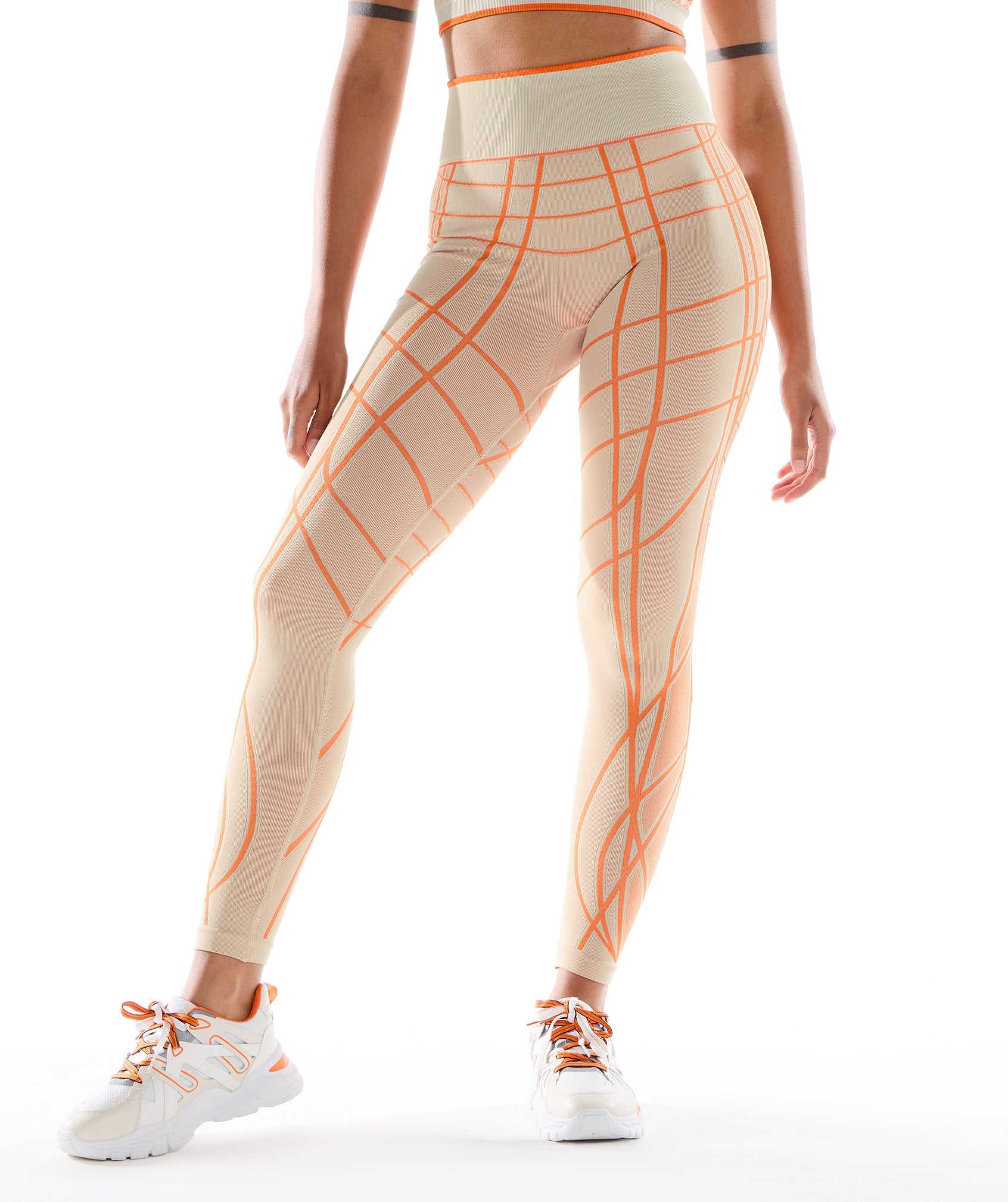 Orange / White Women's Gymshark Wtflex Linear Seamless Leggings | ISEURC-976